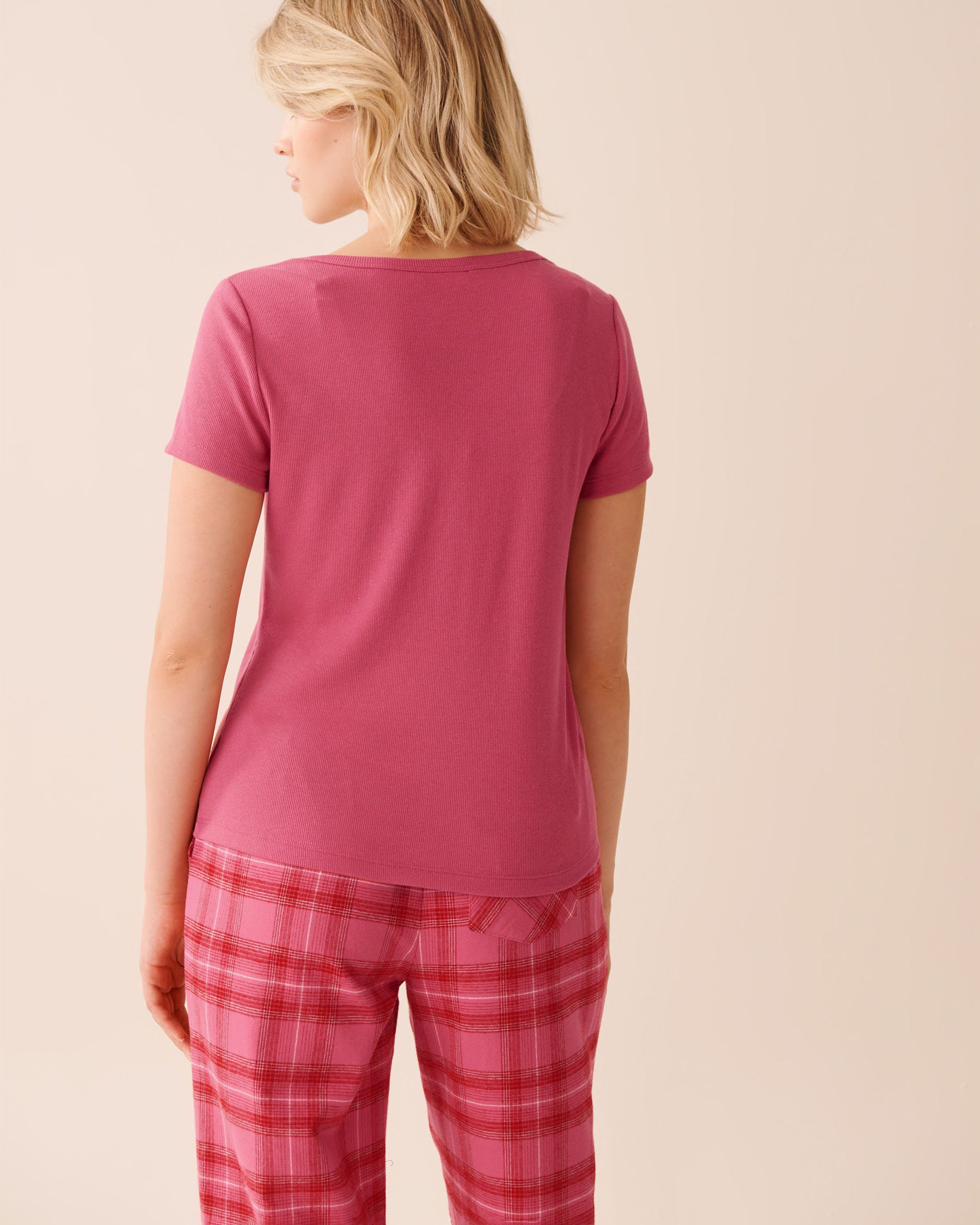 LA VIE EN ROSE Ribbed Henley T-shirt Cherry Red 40100804 - View2