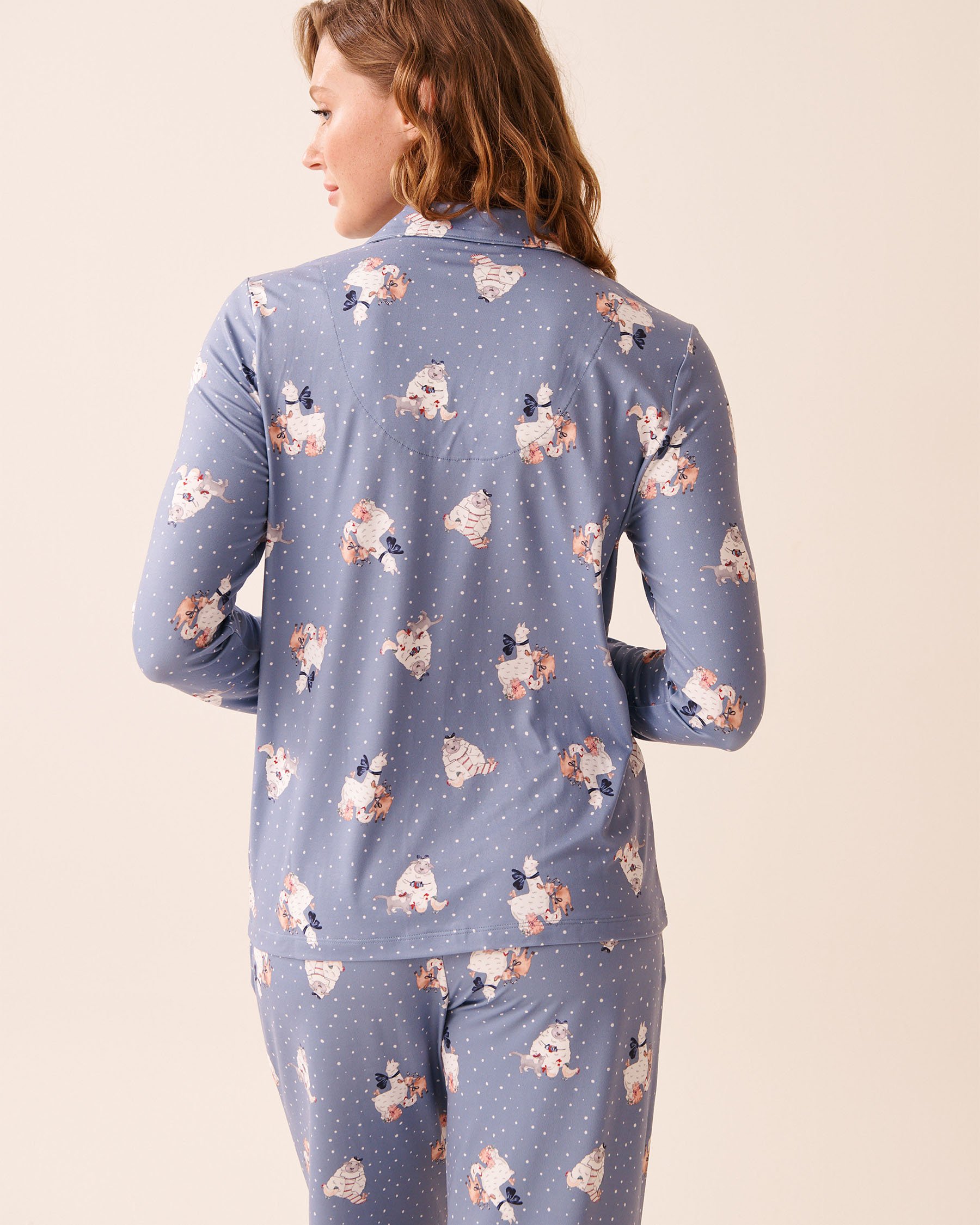 LA VIE EN ROSE Farm Friends Print Super Soft Button-down Shirt Light Blue/Farm Animals 40100805 - View3