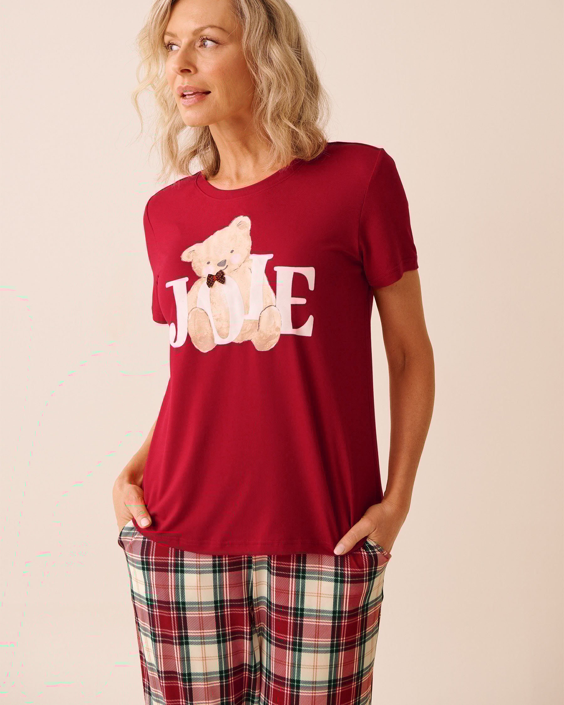 LA VIE EN ROSE T-shirt ultra doux imprimé ourson Rouge/Oursons 40100808 - Voir1