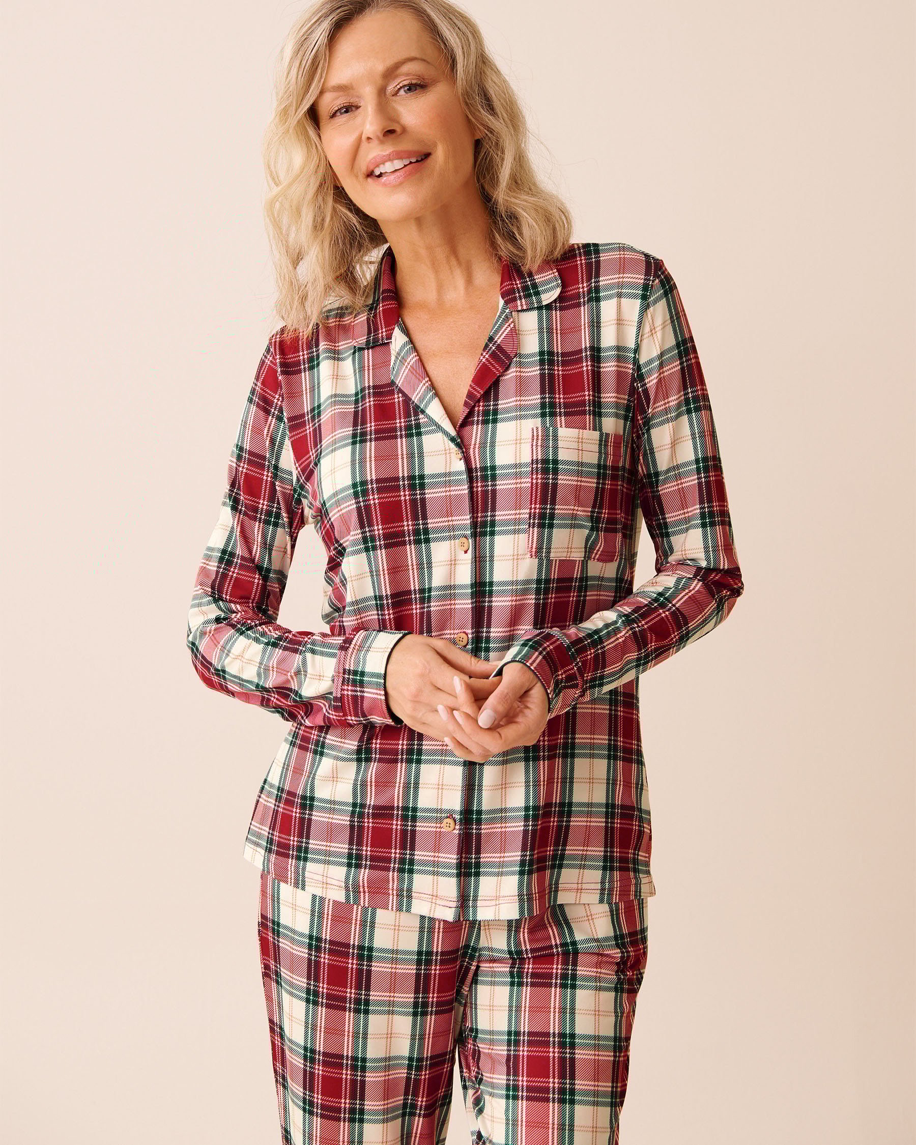 LA VIE EN ROSE Red Plaid Super Soft Button-down Shirt Red Plaid 40100810 - View1