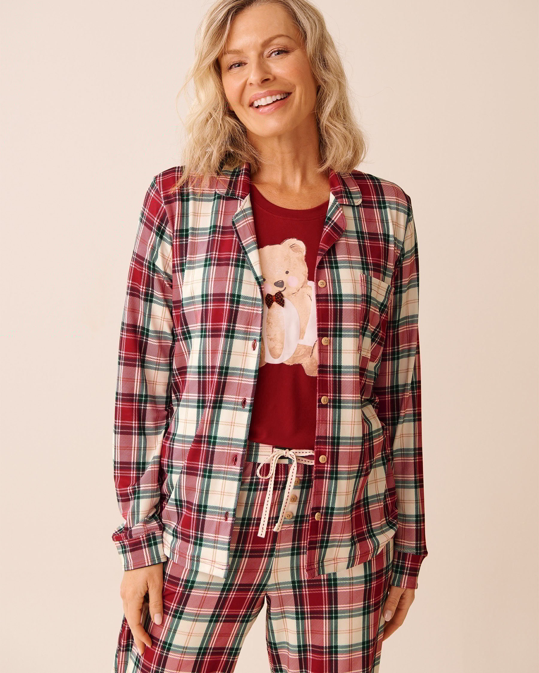 LA VIE EN ROSE Red Plaid Super Soft Button-down Shirt Red Plaid 40100810 - View4