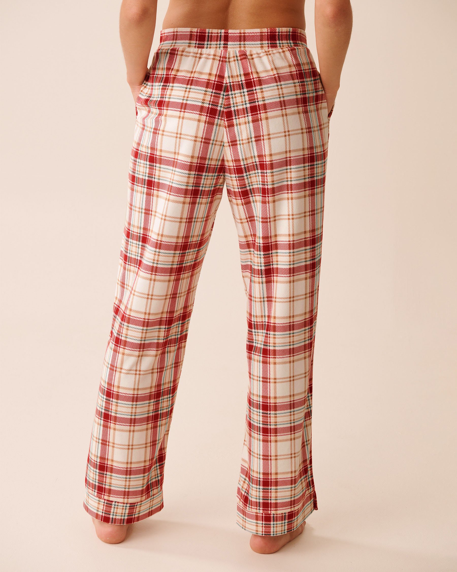 LA VIE EN ROSE Pantalon de pyjama en velours doux carreaux rouges et beiges Carreaux rouges et beiges 40200787 - View4
