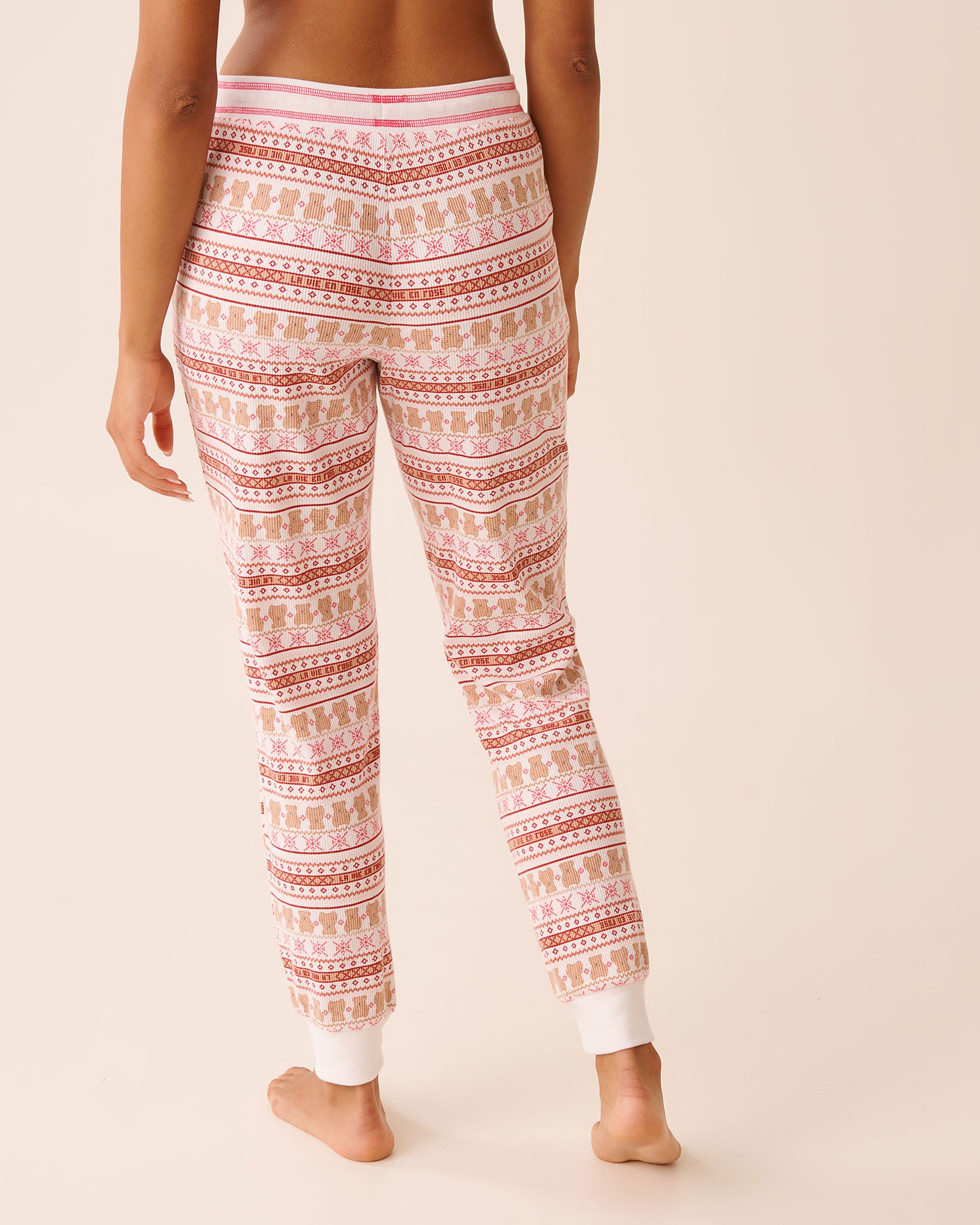 LA VIE EN ROSE Pantalon de pyjama jogger en tricot gaufré imprimé ourson Imprimé nordique/Oursons 40200789 - View3