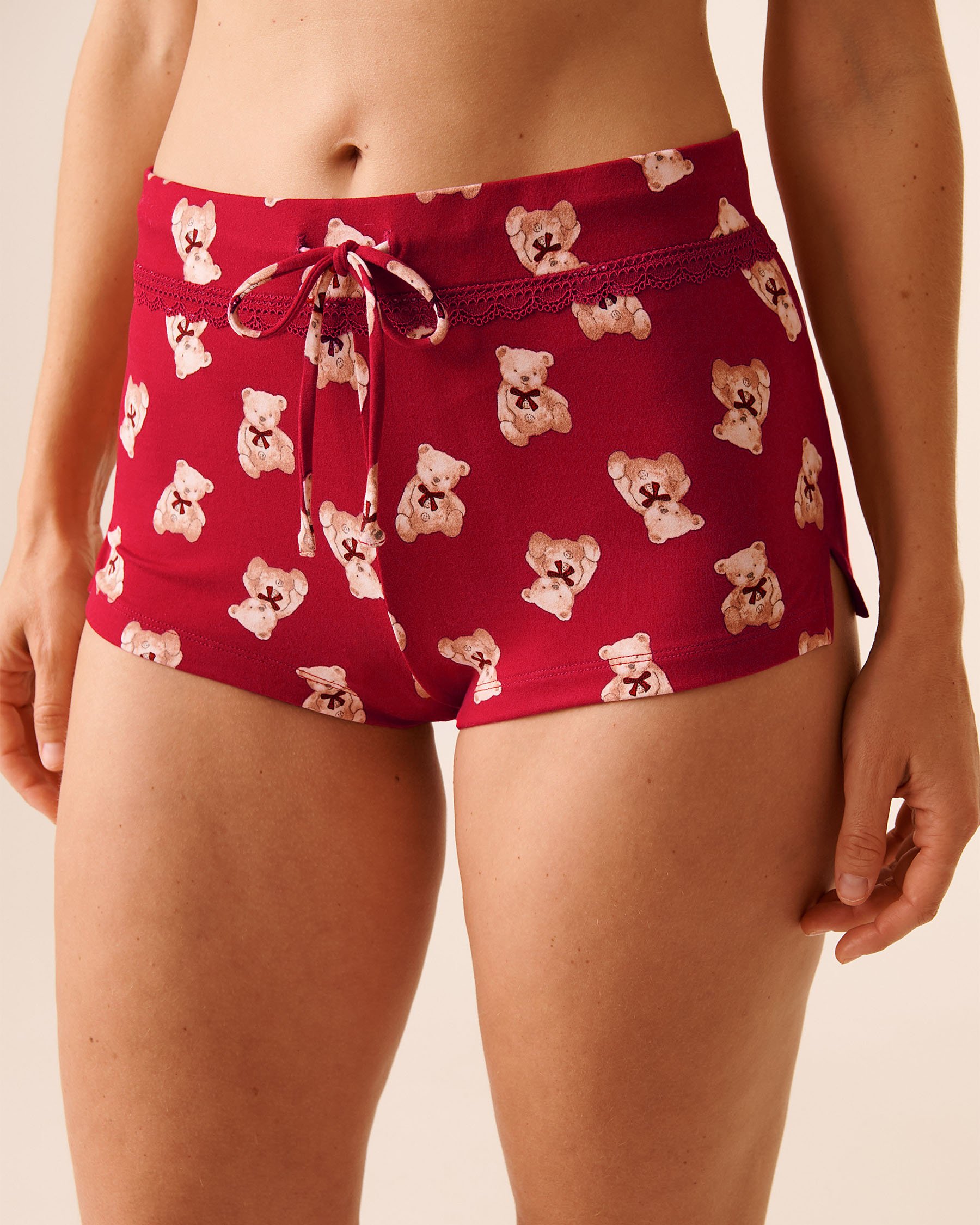 LA VIE EN ROSE Short de pyjama ultra doux imprimé oursons Rouge/Oursons 40200790 - View1