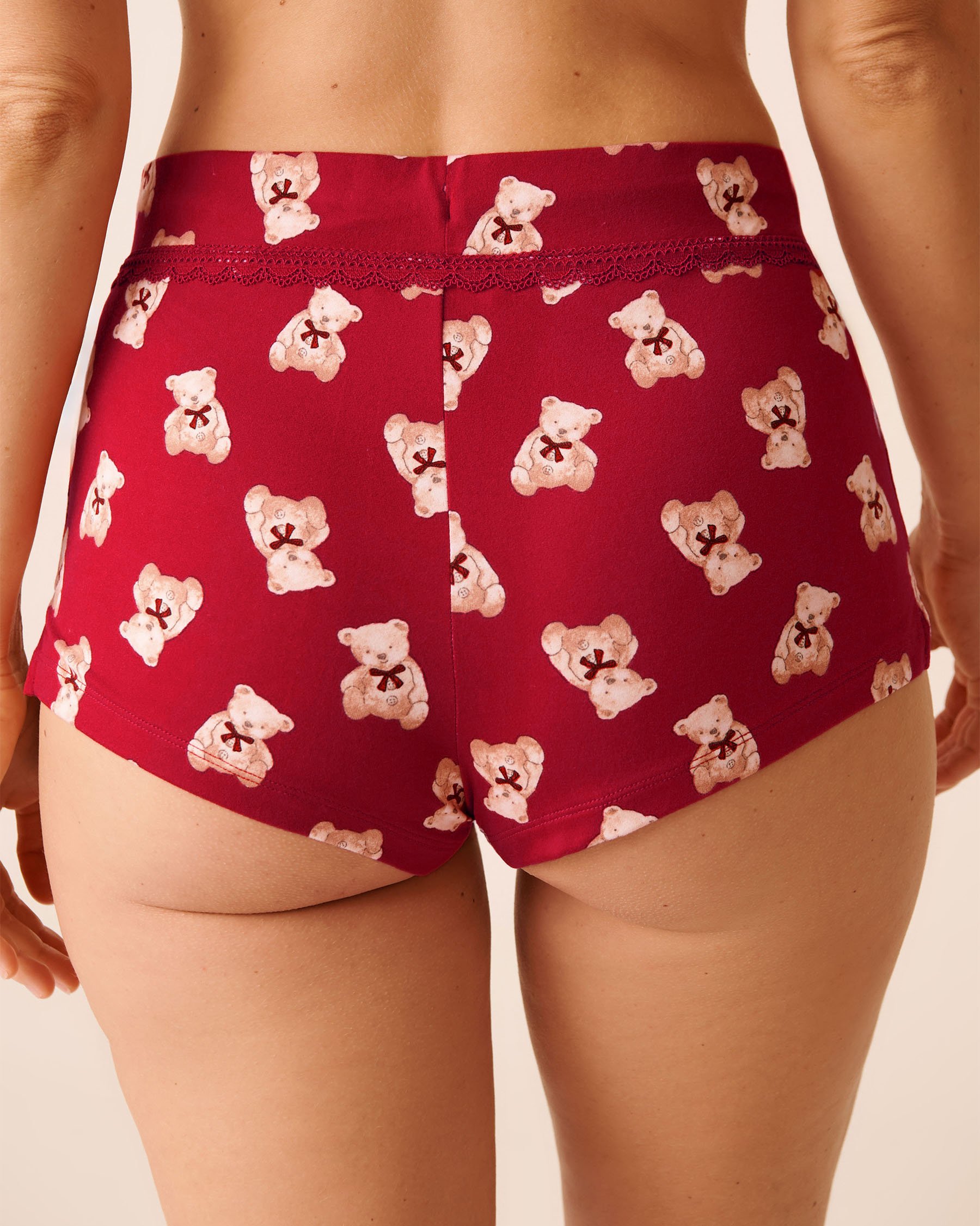 LA VIE EN ROSE Short de pyjama ultra doux imprimé oursons Rouge/Oursons 40200790 - View2