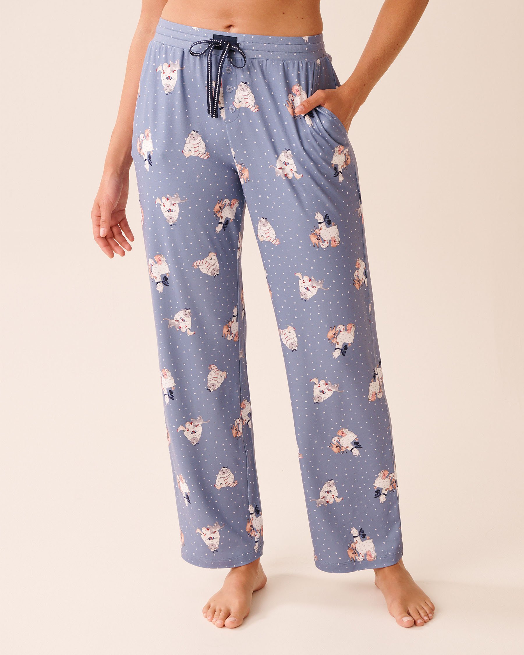 LA VIE EN ROSE Pantalon de pyjama ultra doux imprimé amis de la ferme Bleu pâle/Animaux de la ferme 40200791 - View1
