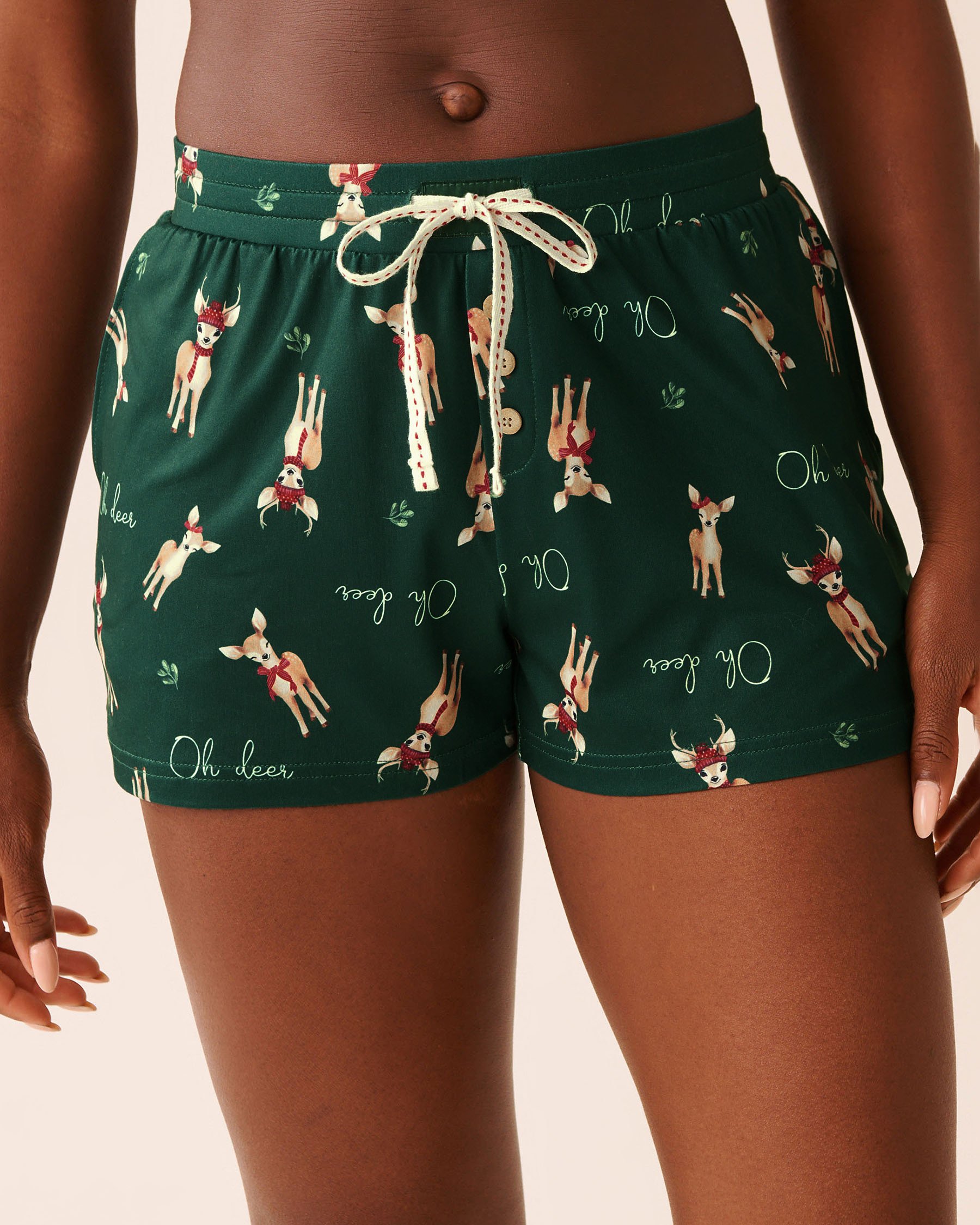 LA VIE EN ROSE Short de pyjama ultra doux imprimé cerf Vert sapin/Cerfs 40200793 - View1