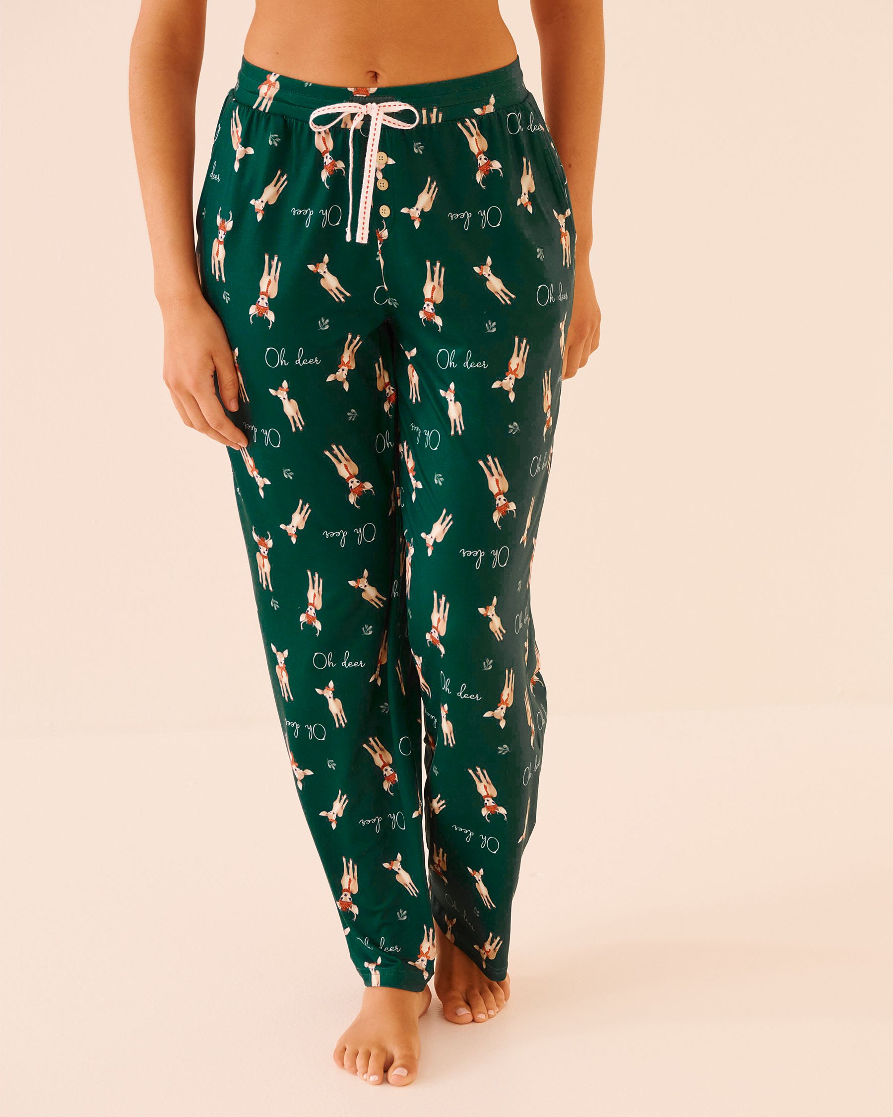 LA VIE EN ROSE Deer Print Super Soft Pajama Pants Fir Green/Deers 40200794 - View3