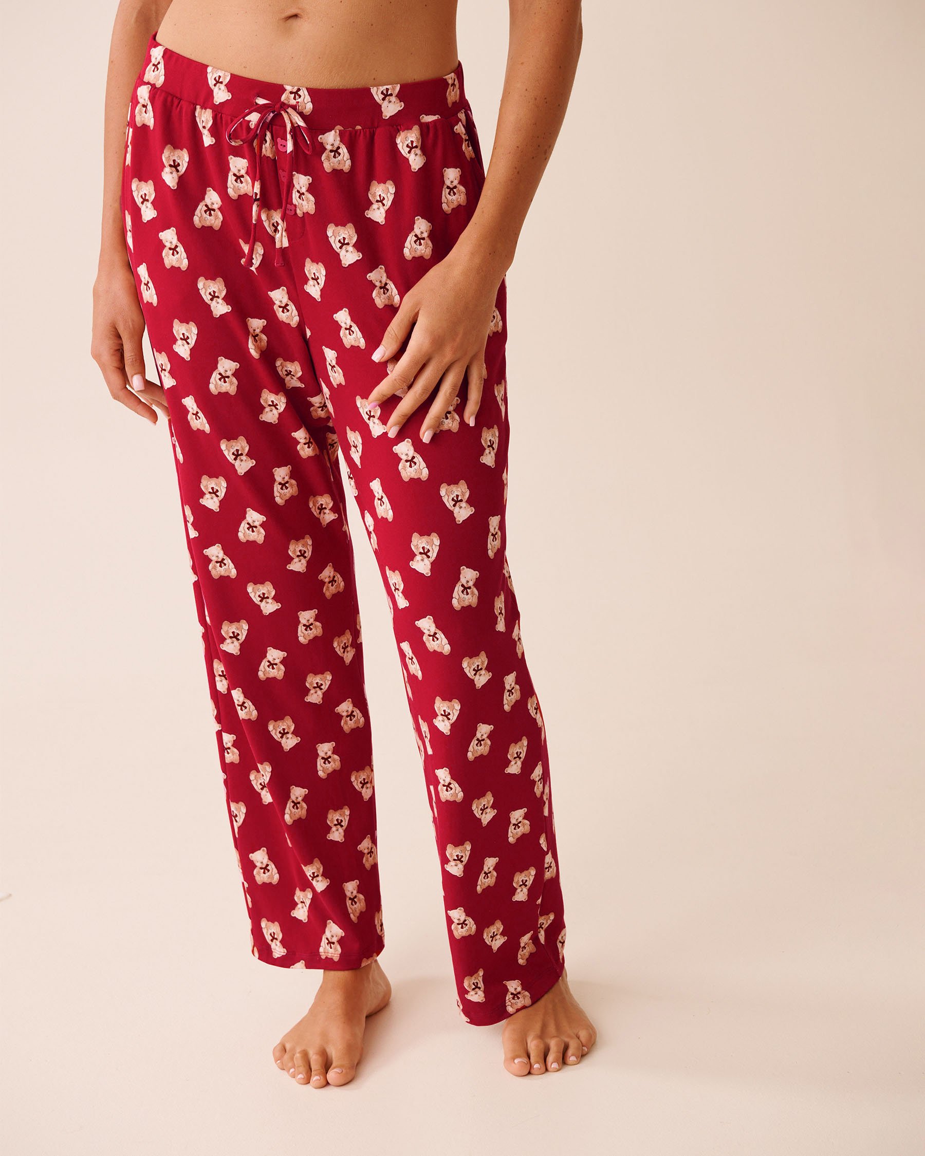 LA VIE EN ROSE Pantalon de pyjama ultra doux imprimé oursons Rouge/Oursons 40200800 - View1