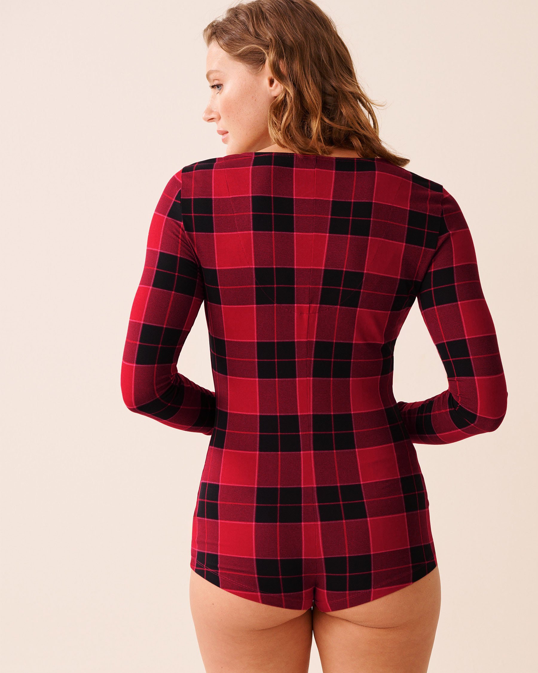 LA VIE EN ROSE Buffalo Plaid Super Soft Long Sleeve Romper Buffalo Plaid 40300064 - View4