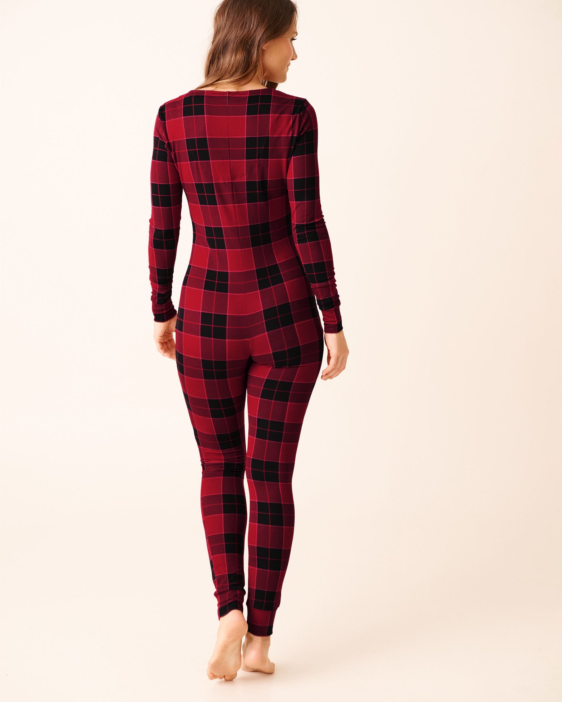 LA VIE EN ROSE Buffalo Plaid Super Soft Long Sleeve Jumpsuit Buffalo Plaid 40300066 - View2