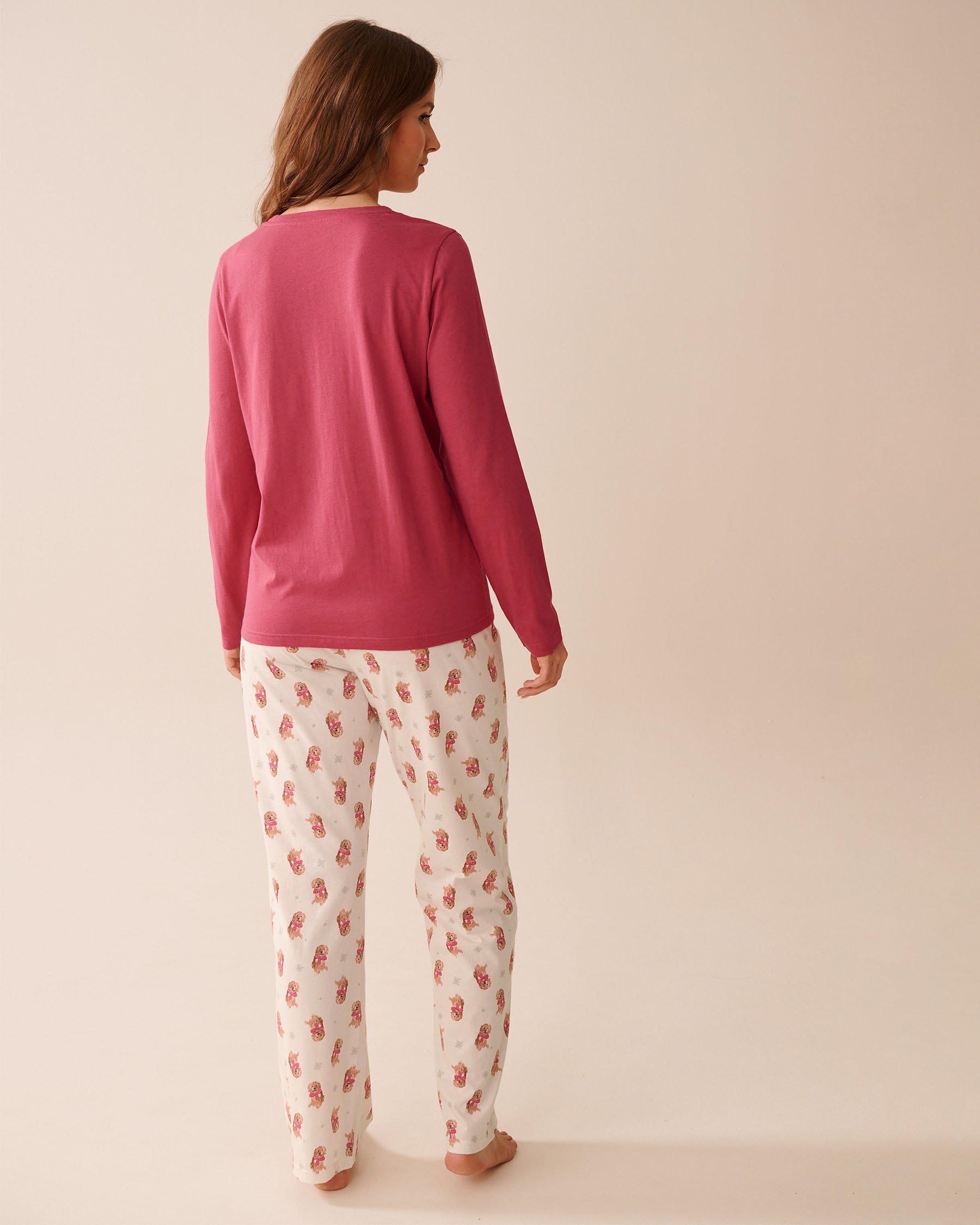 LA VIE EN ROSE Ensemble pyjama en coton imprimé chien Rouge/Chiens 40400087 - Voir2