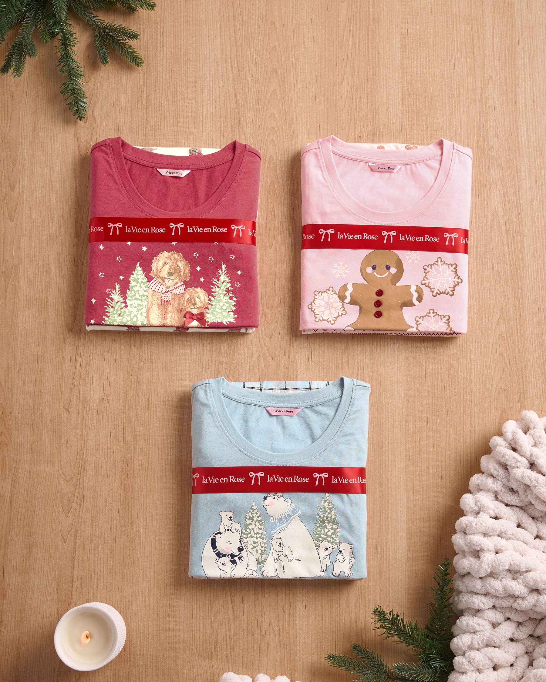LA VIE EN ROSE Ensemble pyjama en coton imprimé chien Rouge/Chiens 40400087 - Voir7