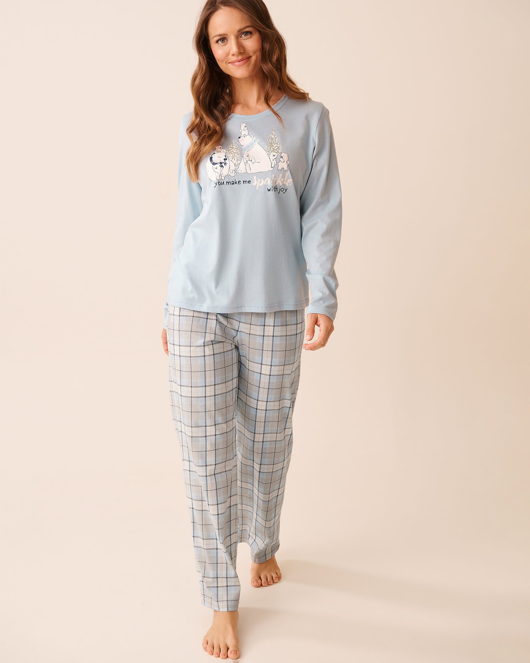 LA VIE EN ROSE Ensemble pyjama en coton imprimé ours polaire Bleu pâle/Ours polaires 40400087 - Voir3