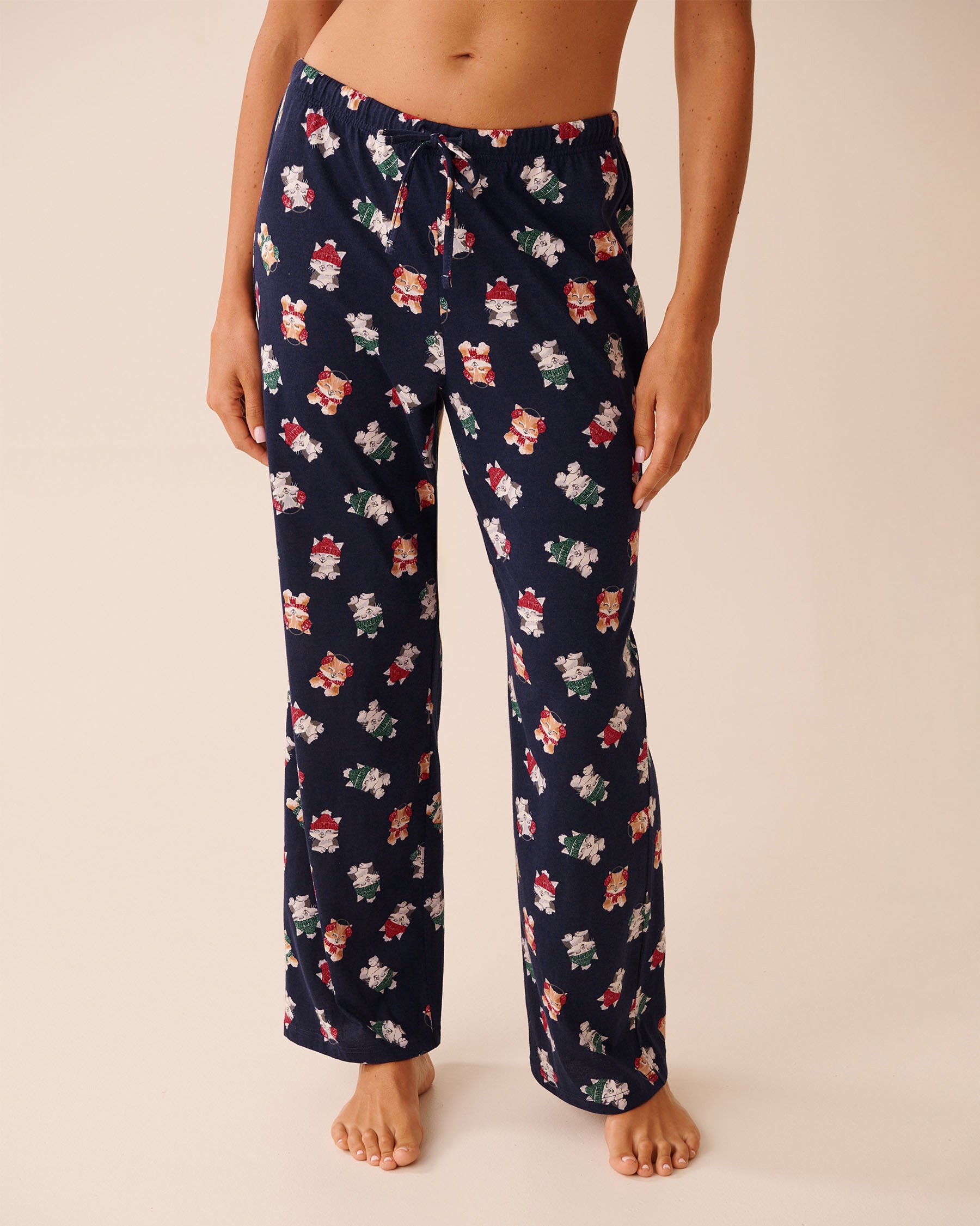 LA VIE EN ROSE Kitten Print Cotton PJ Set Red/Kittens 40400087 - View4