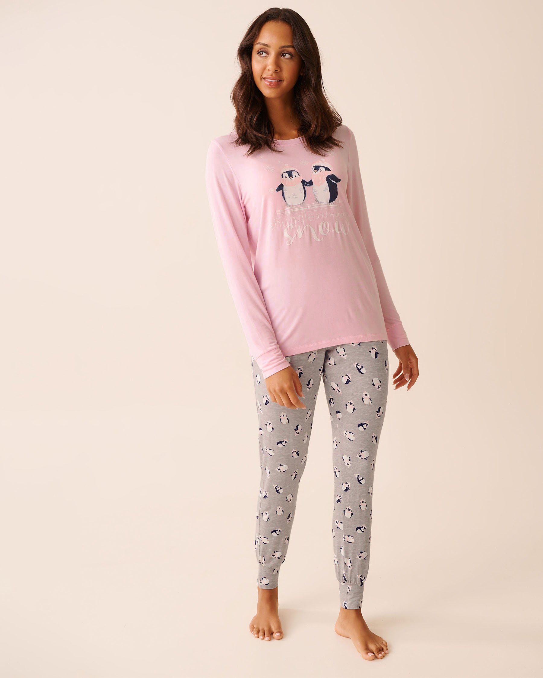LA VIE EN ROSE Ensemble pyjama manches longues imprimé pingouin Rose/Pingouins 40400088 - Voir1