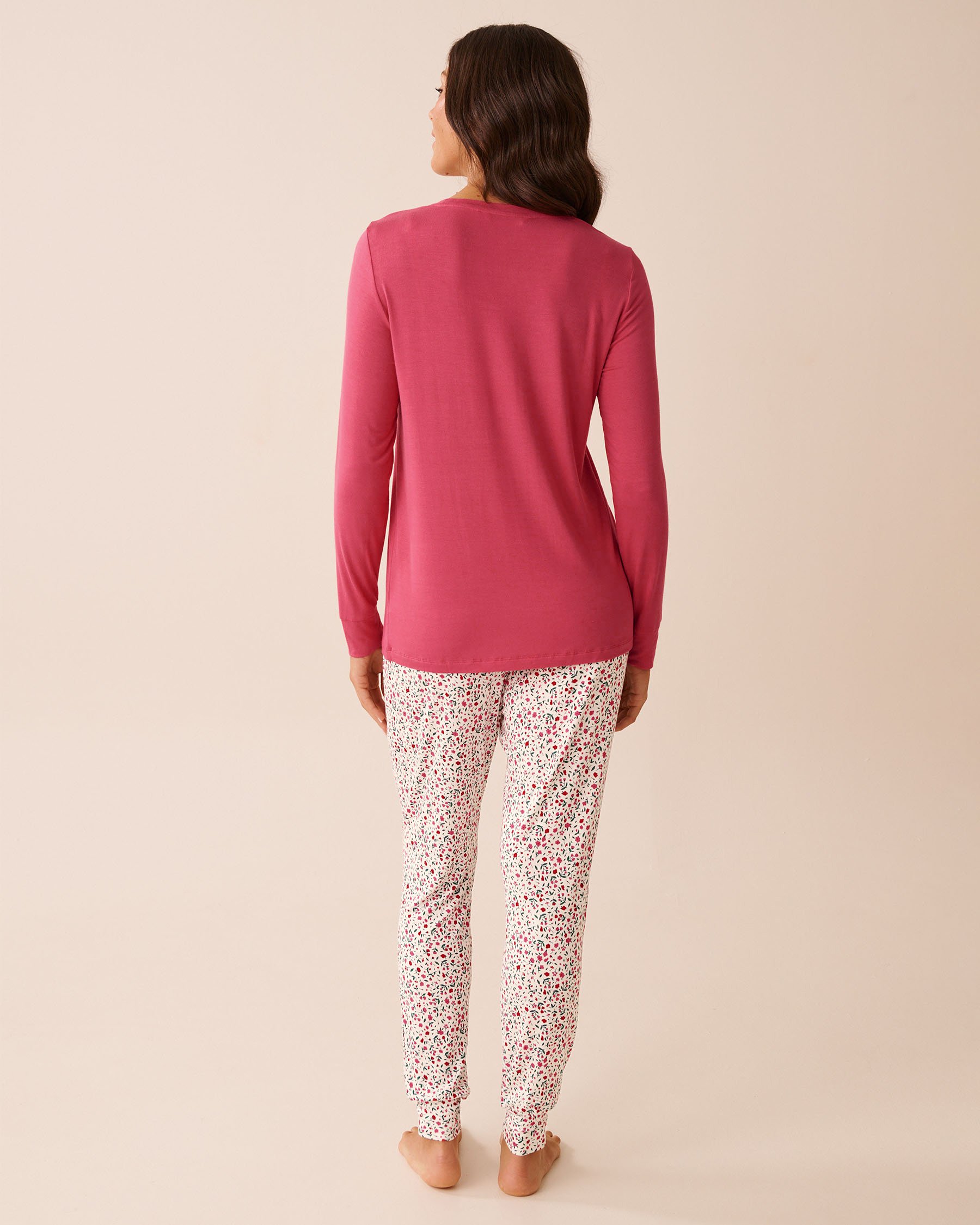 LA VIE EN ROSE Ensemble pyjama manches longues imprimé fleurs rouges Rouge/Fleurs 40400088 - Voir2