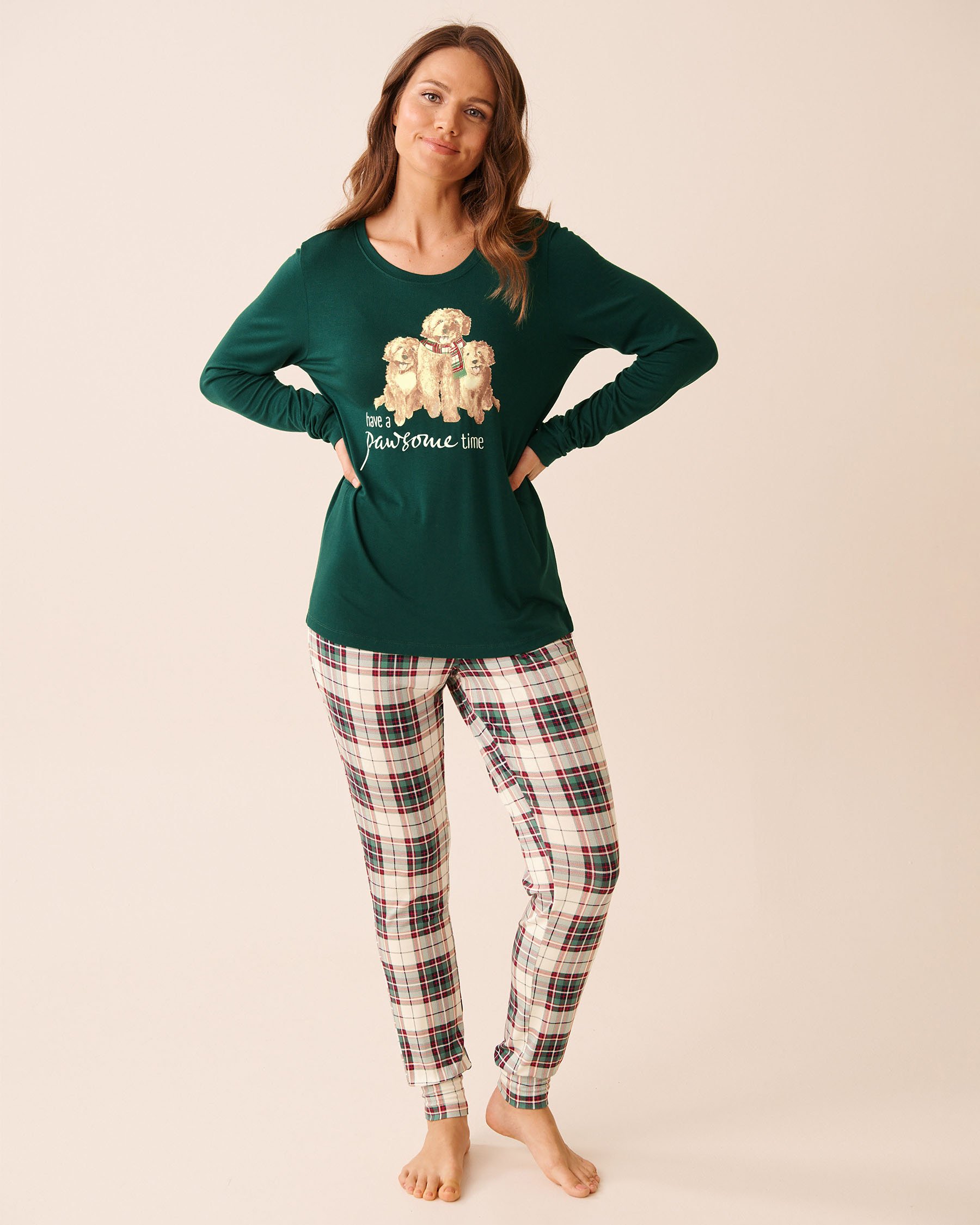 LA VIE EN ROSE Ensemble pyjama manches longues imprimé chien Vert/Chiens 40400088 - Voir1