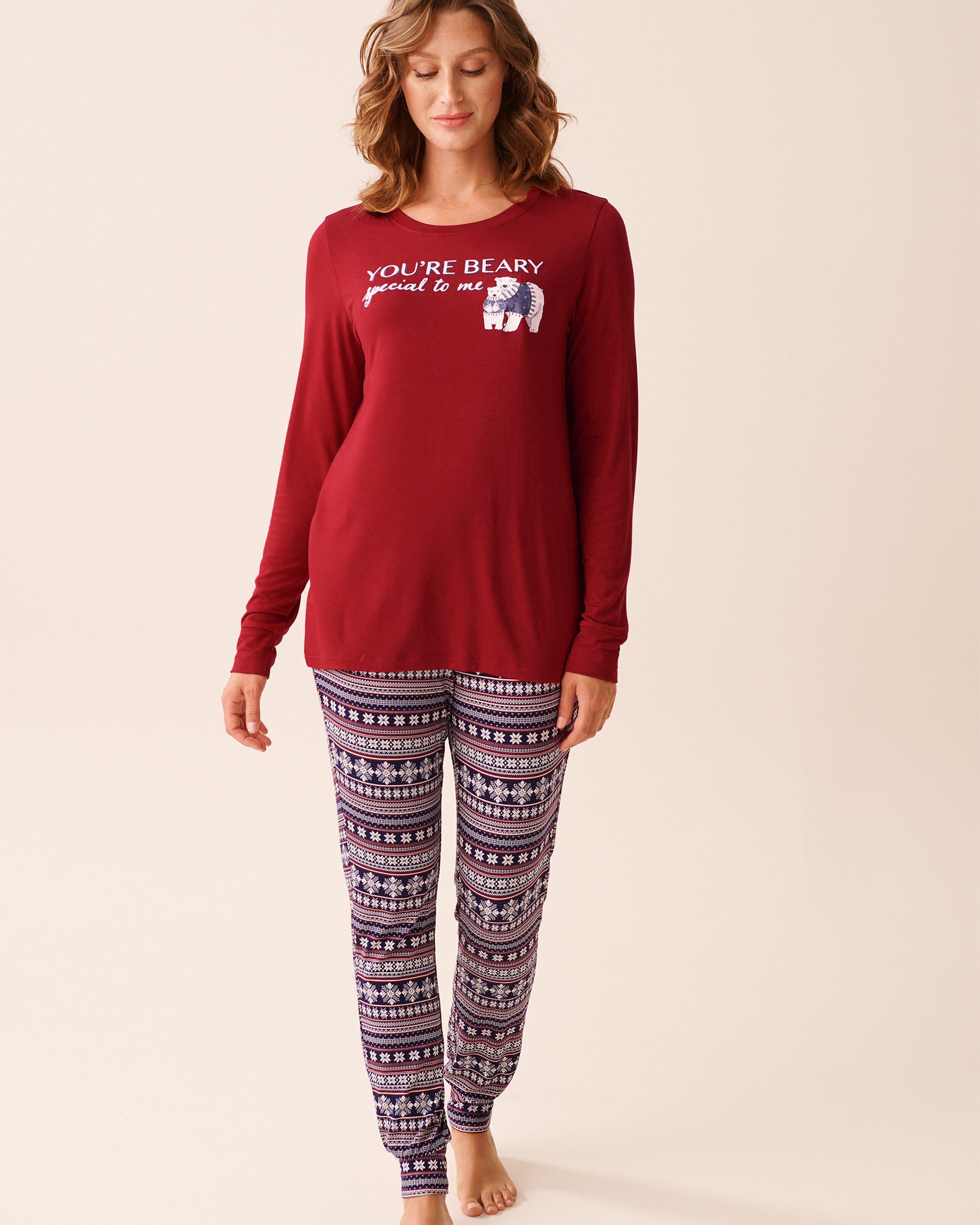 LA VIE EN ROSE Polar Bear Print Long Sleeve PJ Set Red/Polar Bears 40400088 - View1