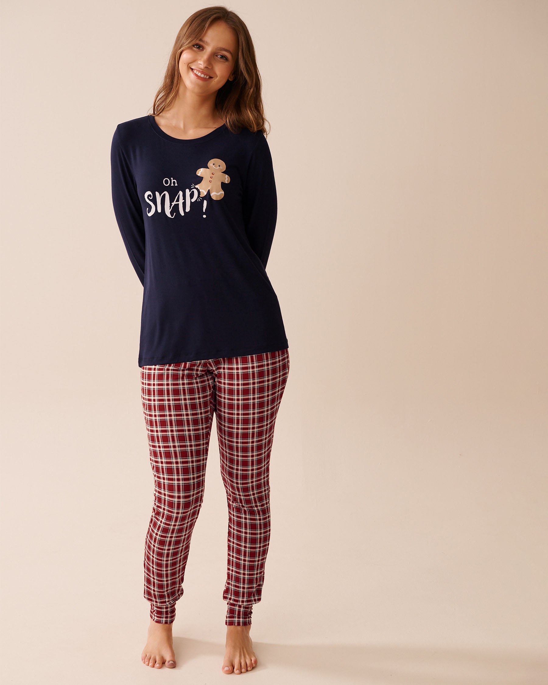 LA VIE EN ROSE Ensemble pyjama manches longues imprimé pain d'épices Bleu/Pain d'épices 40400088 - Voir5