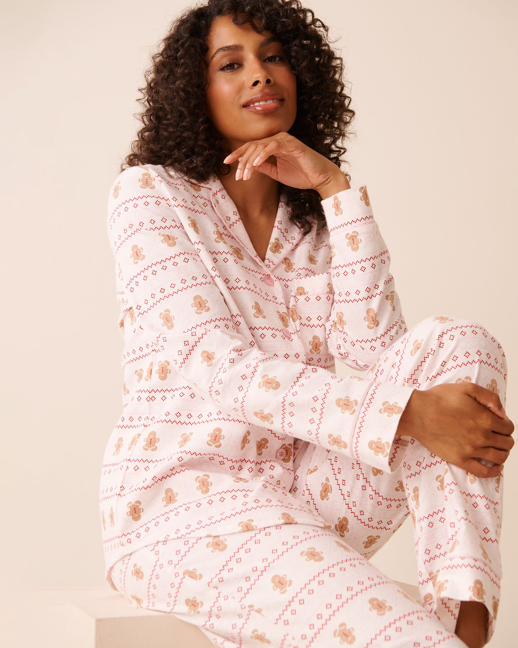LA VIE EN ROSE Ensemble pyjama en flanelle imprimé pain d'épices Imprimé nordique/Pain d'épices 40400089 - Voir1