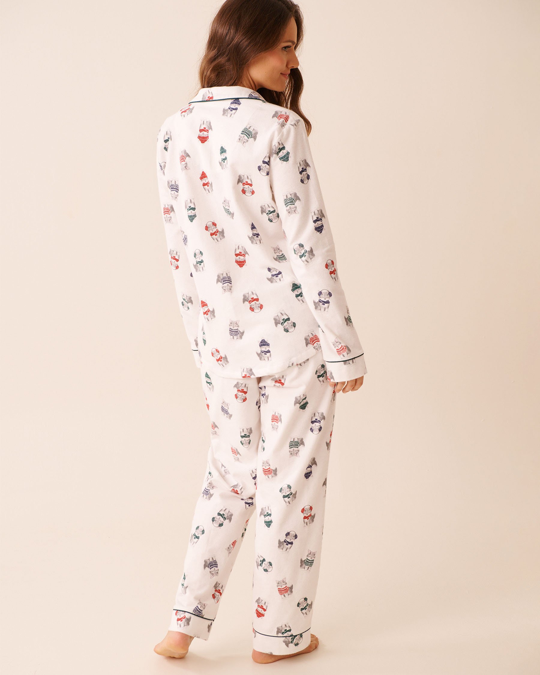 LA VIE EN ROSE Ensemble pyjama en flanelle imprimé chat Blanc/Chats 40400089 - Voir2