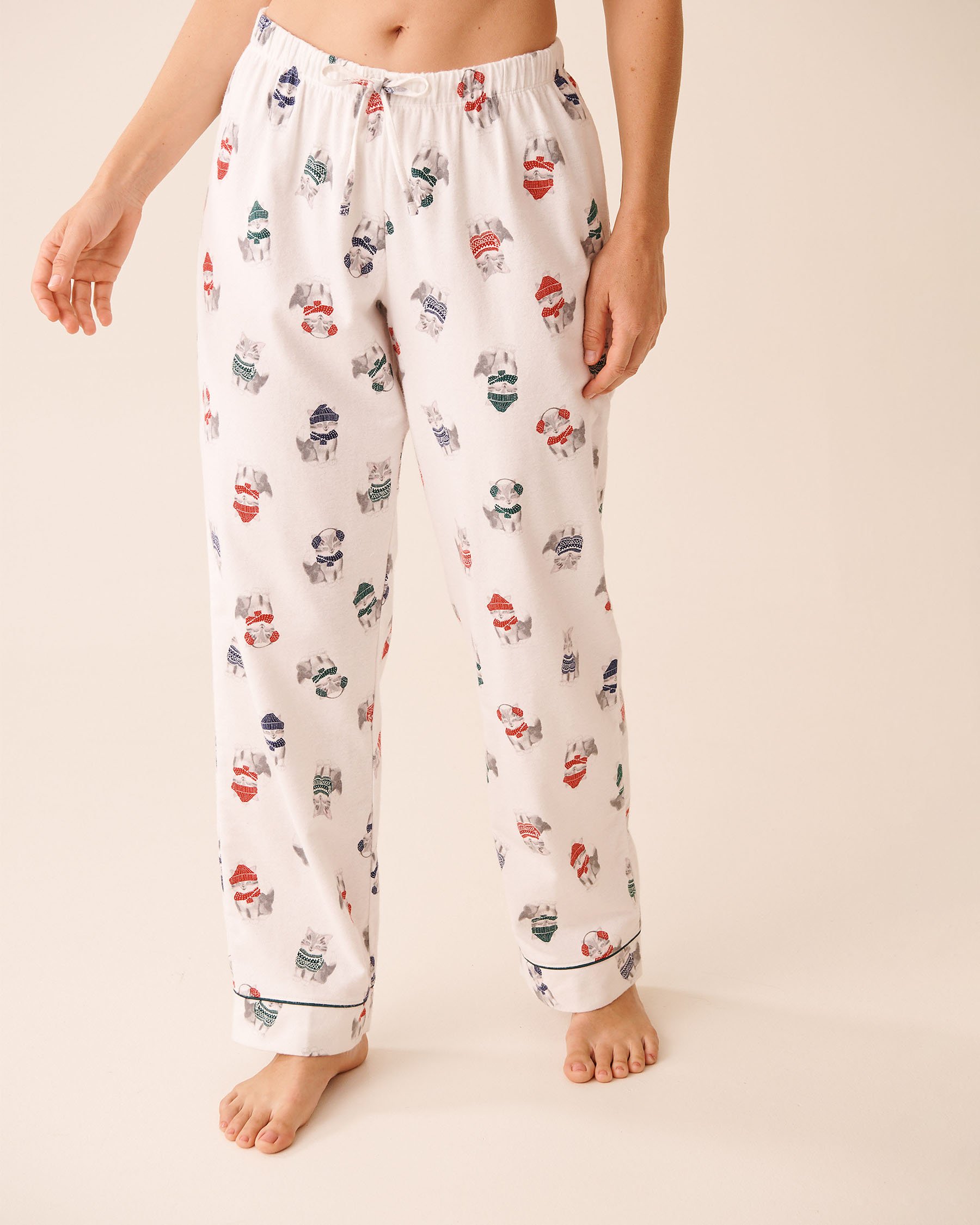 LA VIE EN ROSE Ensemble pyjama en flanelle imprimé chat Blanc/Chats 40400089 - Voir4