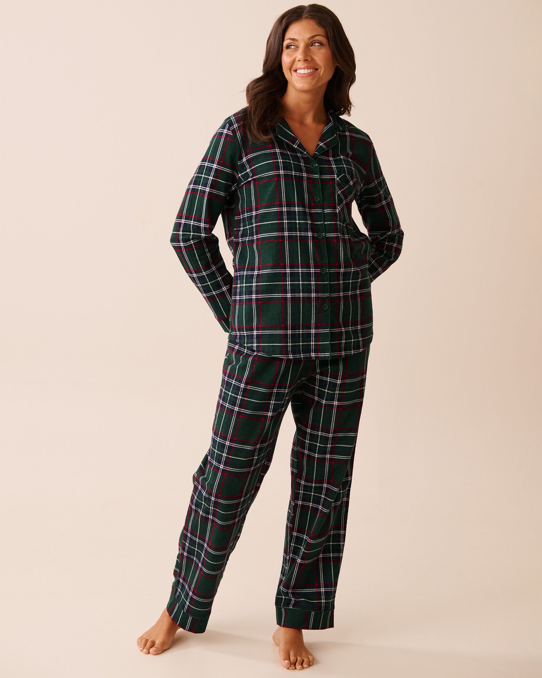LA VIE EN ROSE Ensemble pyjama en flanelle carreaux verts Carreaux verts 40400089 - Voir1