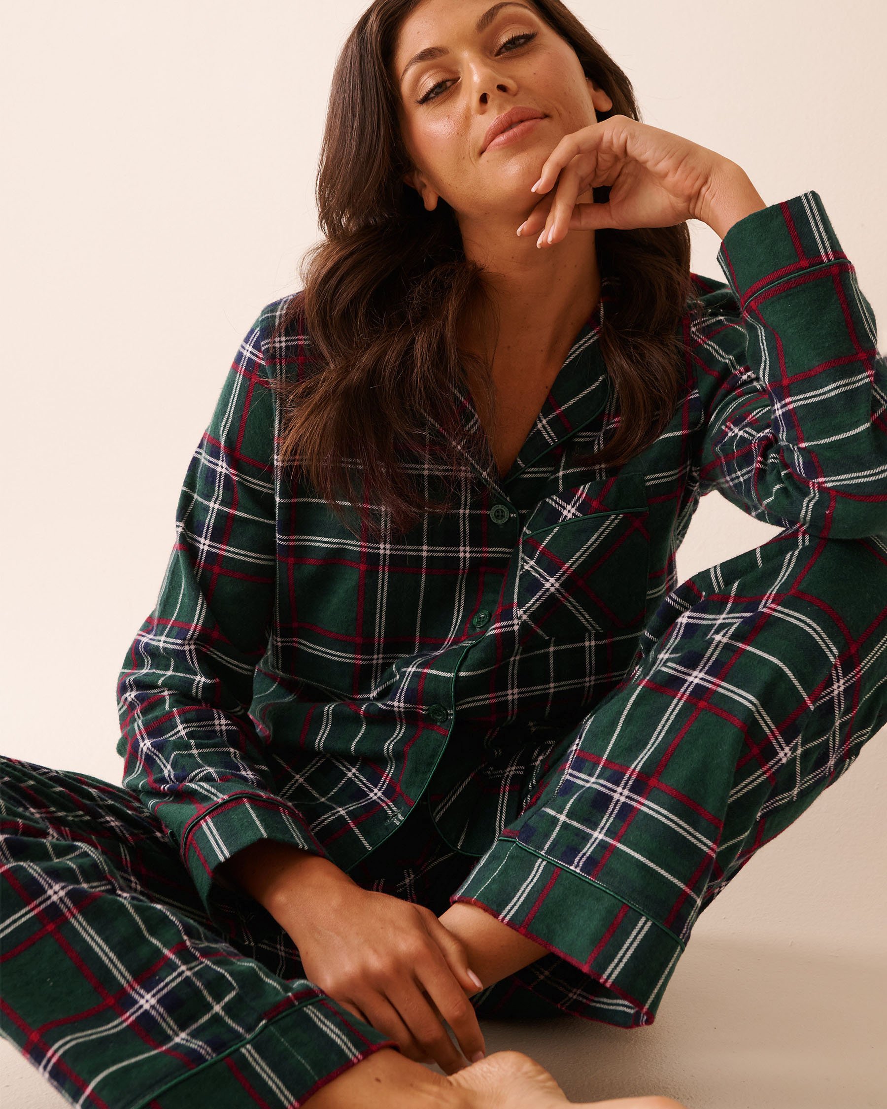 LA VIE EN ROSE Ensemble pyjama en flanelle carreaux verts Carreaux verts 40400089 - Voir6