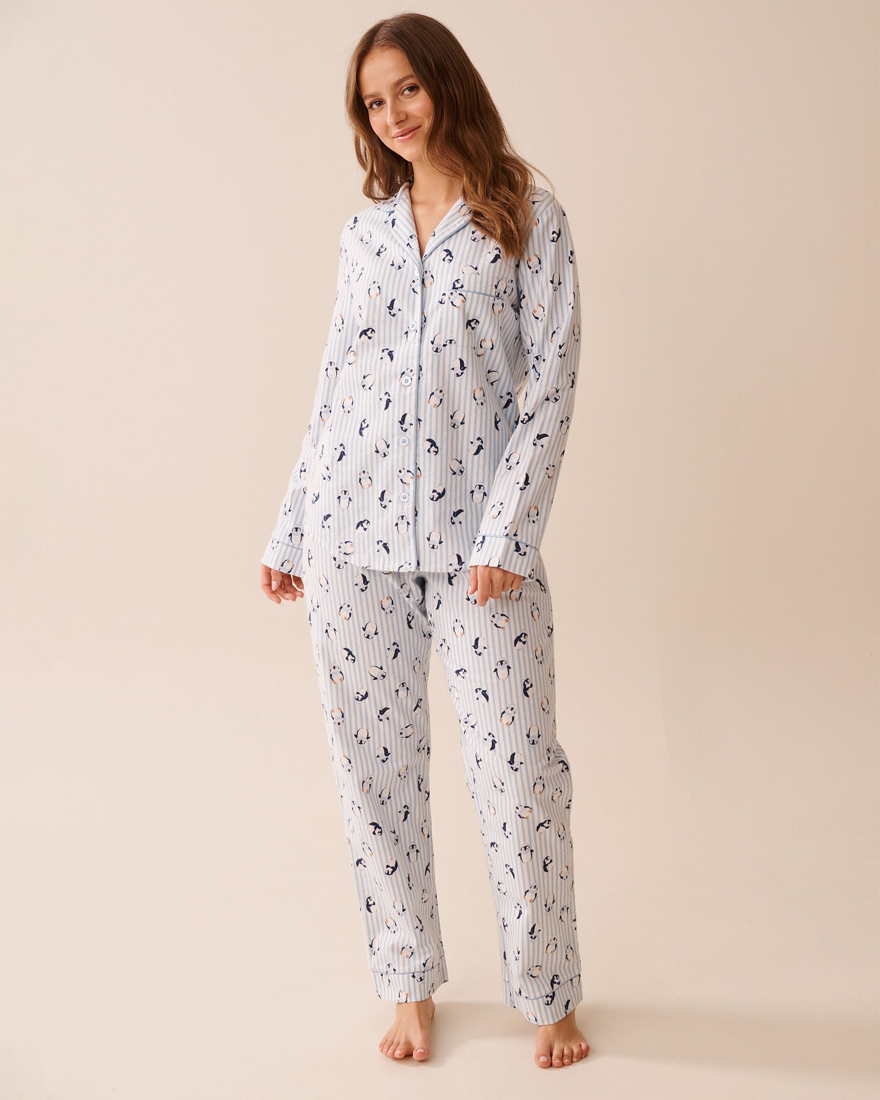 LA VIE EN ROSE Ensemble pyjama en flanelle imprimé pingouin Rayures bleues/Pingouins 40400089 - Voir1