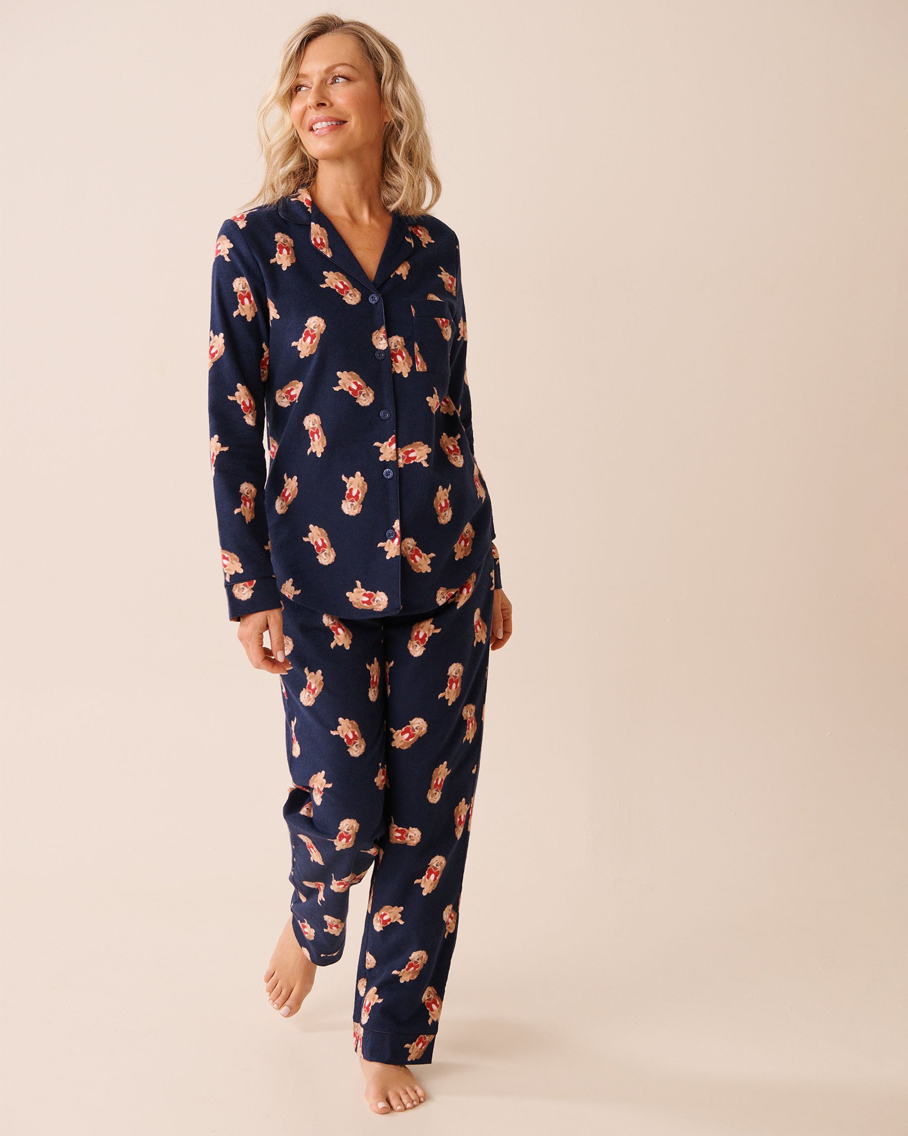 LA VIE EN ROSE Dog Print Flannel PJ Set Blue/Dogs 40400089 - View6