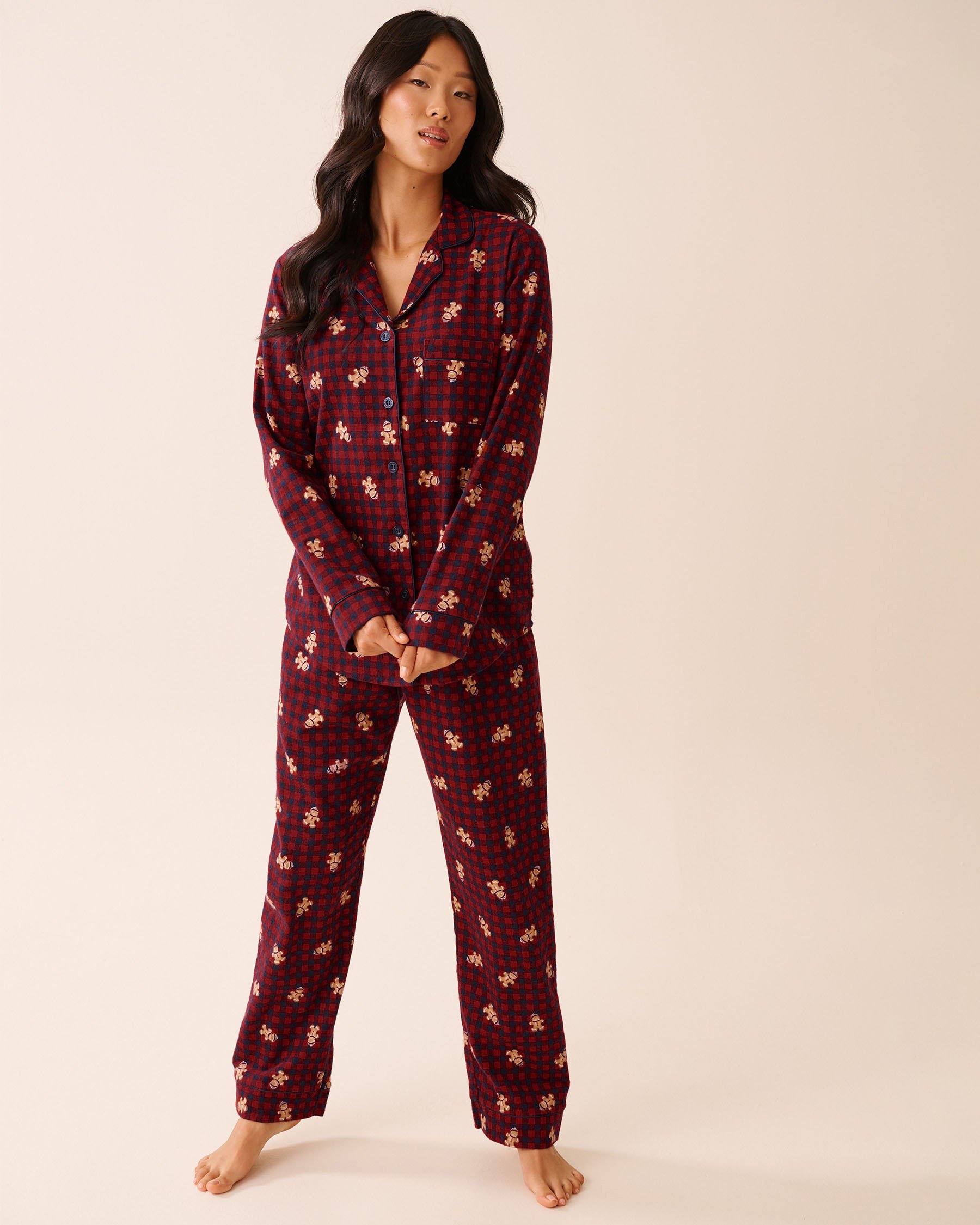 LA VIE EN ROSE Ensemble pyjama en flanelle imprimé pain d'épices Carreaux rouges/Pain d'épices 40400089 - Voir3