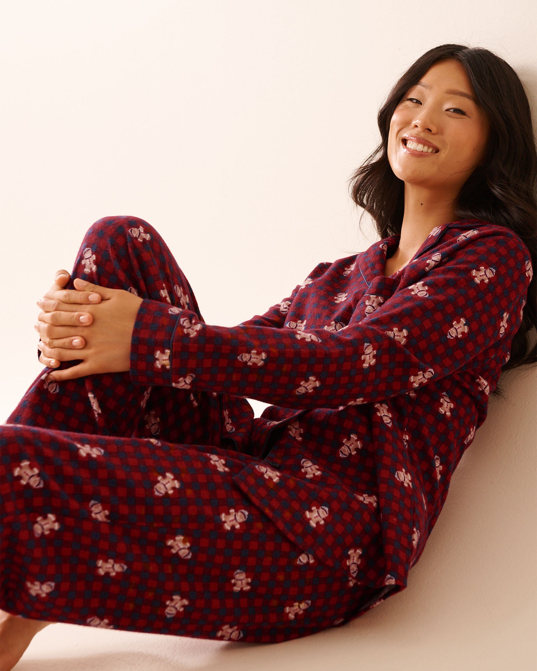 LA VIE EN ROSE Ensemble pyjama en flanelle imprimé pain d'épices Carreaux rouges/Pain d'épices 40400089 - Voir5