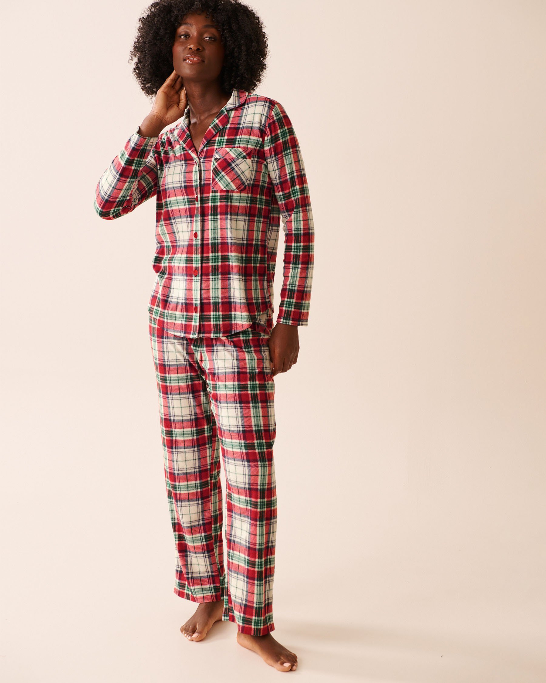 LA VIE EN ROSE Ensemble pyjama en polaire carreaux rouges Carreaux rouges et blancs 40400090 - Voir3
