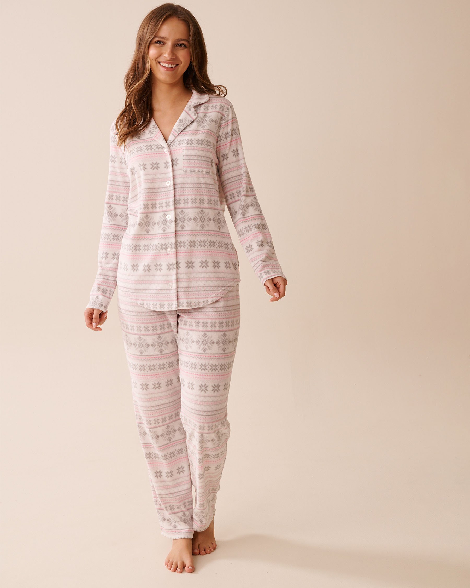 LA VIE EN ROSE Ensemble pyjama en polaire imprimé nordique Imprimé nordique rose 40400090 LA VIE EN ROSE Ensemble pyjama en polaire imprimé nordique Imprimé nordique rose 40400090 - View1
