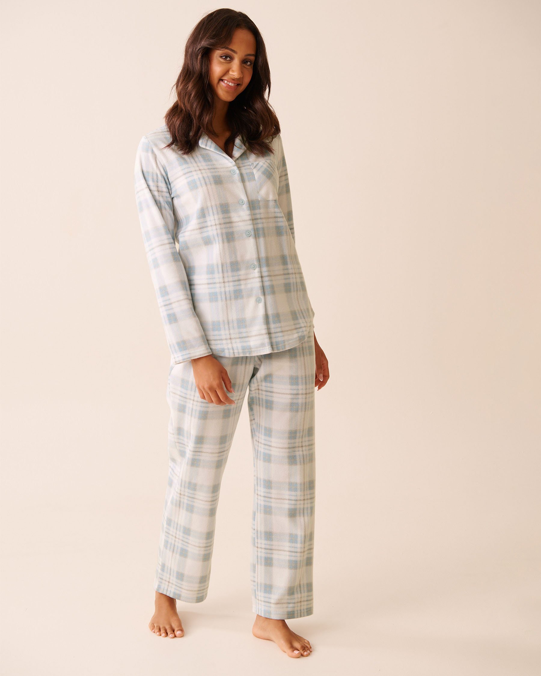 LA VIE EN ROSE Ensemble pyjama en polaire carreaux bleus Carreaux bleus clairs 40400090 - View1