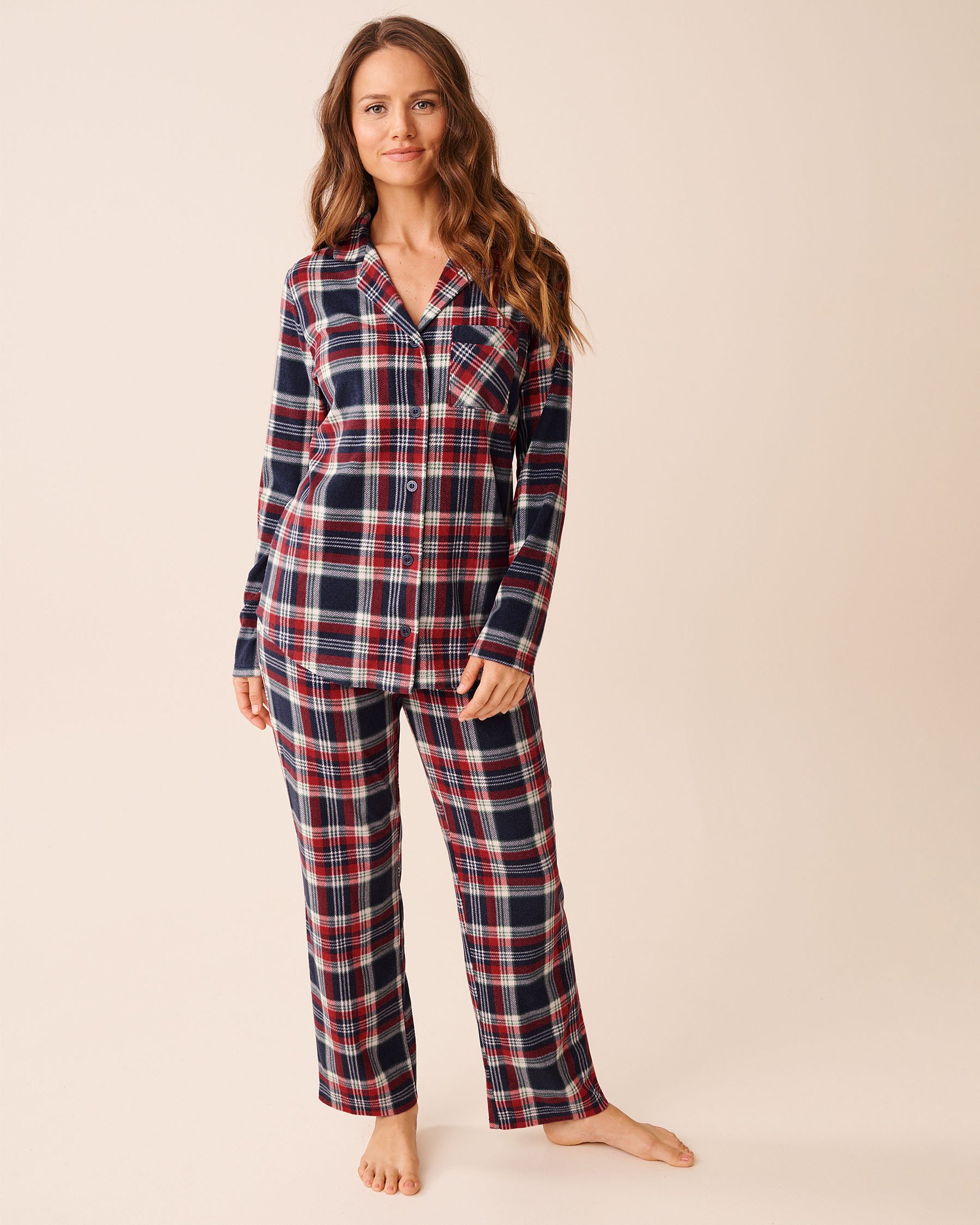LA VIE EN ROSE Ensemble pyjama en polaire carreaux bleus Carreaux rouges et bleus 40400090 - Voir1