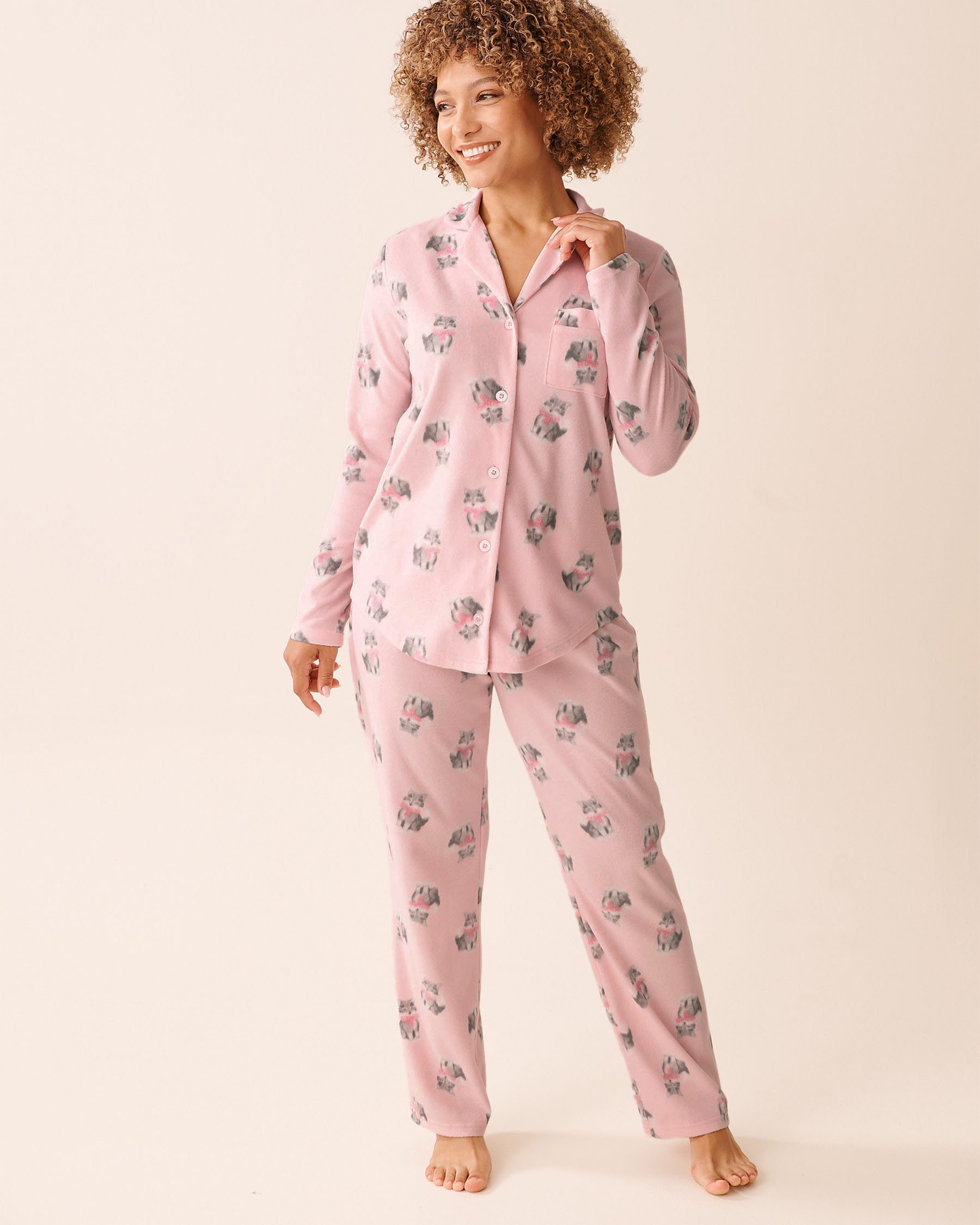 LA VIE EN ROSE Ensemble pyjama en polaire imprimé chat Rose/Chats 40400090 - Voir1