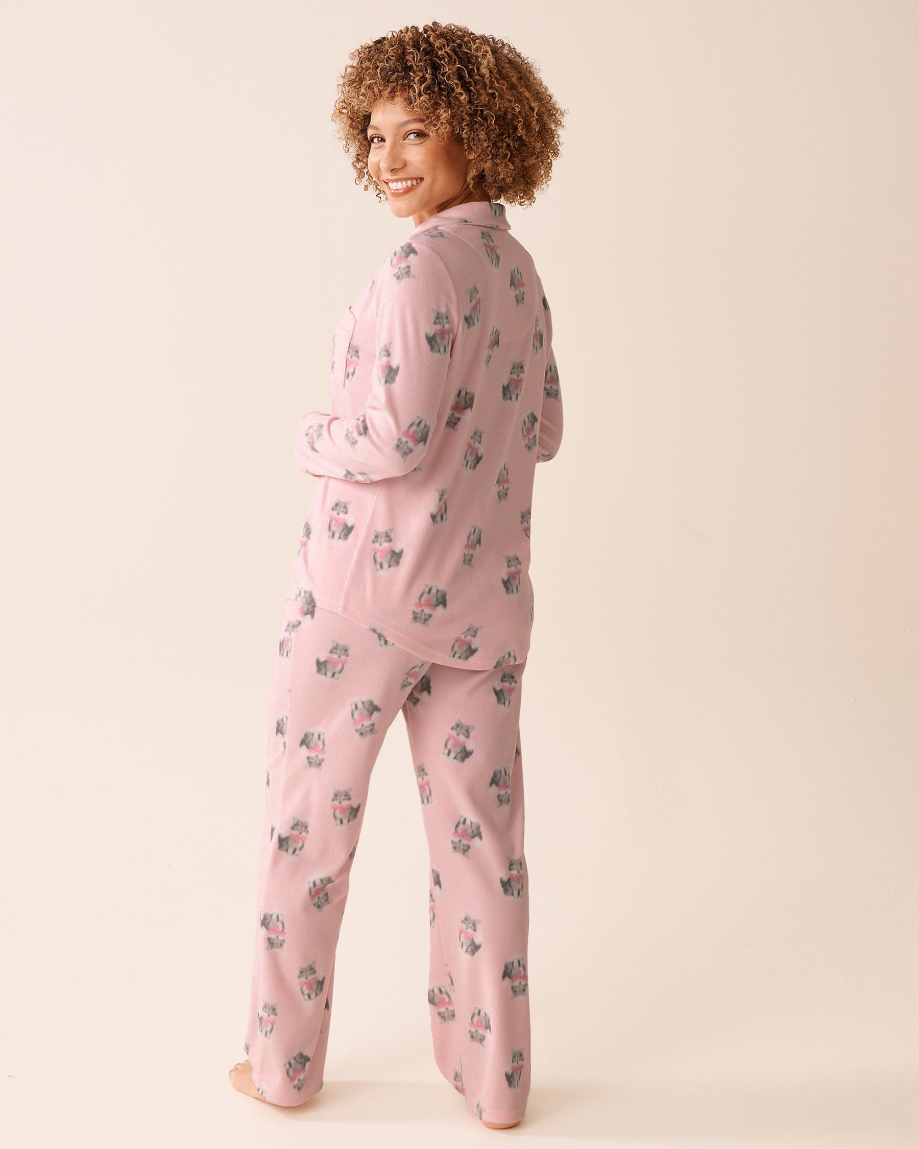 LA VIE EN ROSE Ensemble pyjama en polaire imprimé chat Rose/Chats 40400090 - Voir2