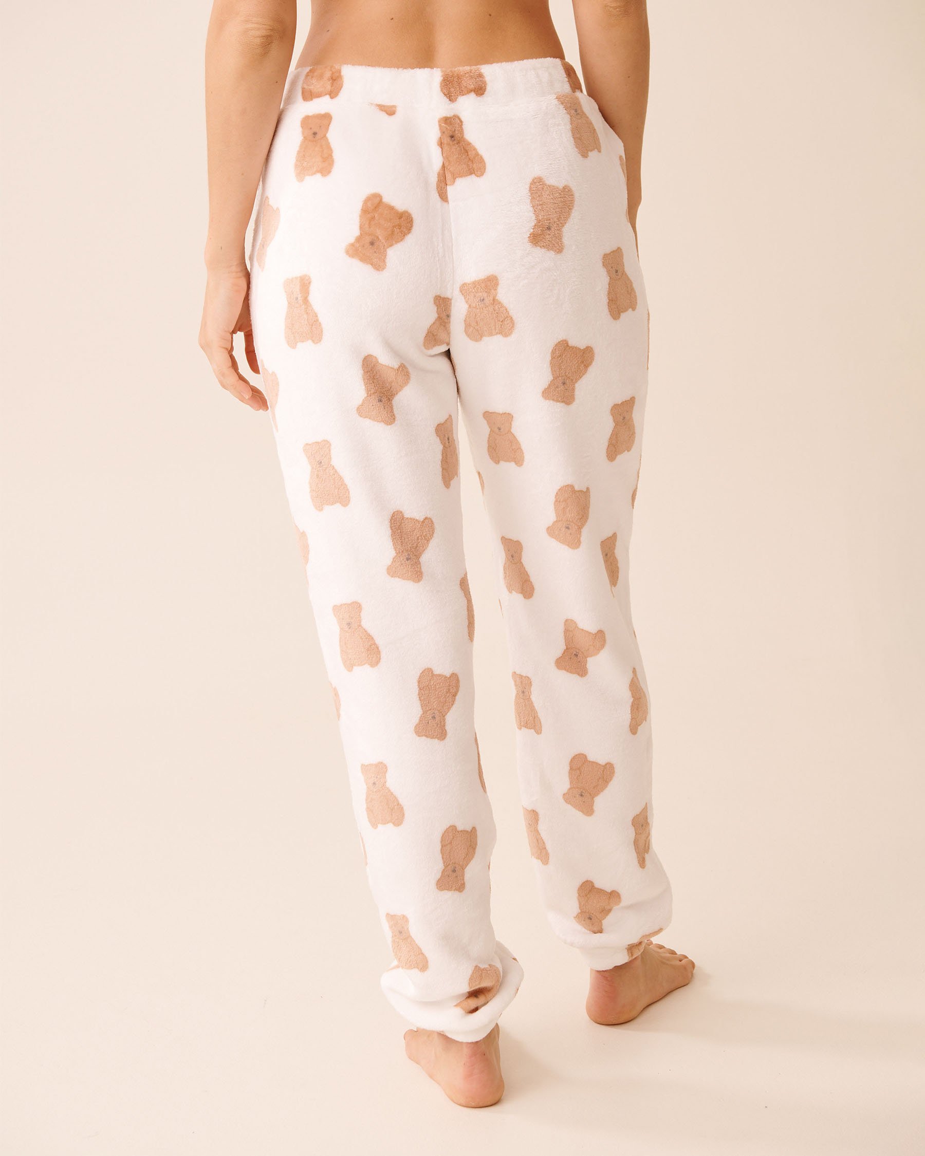 LA VIE EN ROSE Teddy Bear Print Soft Plush PJ Set White/Teddy Bear 40400091 - View3