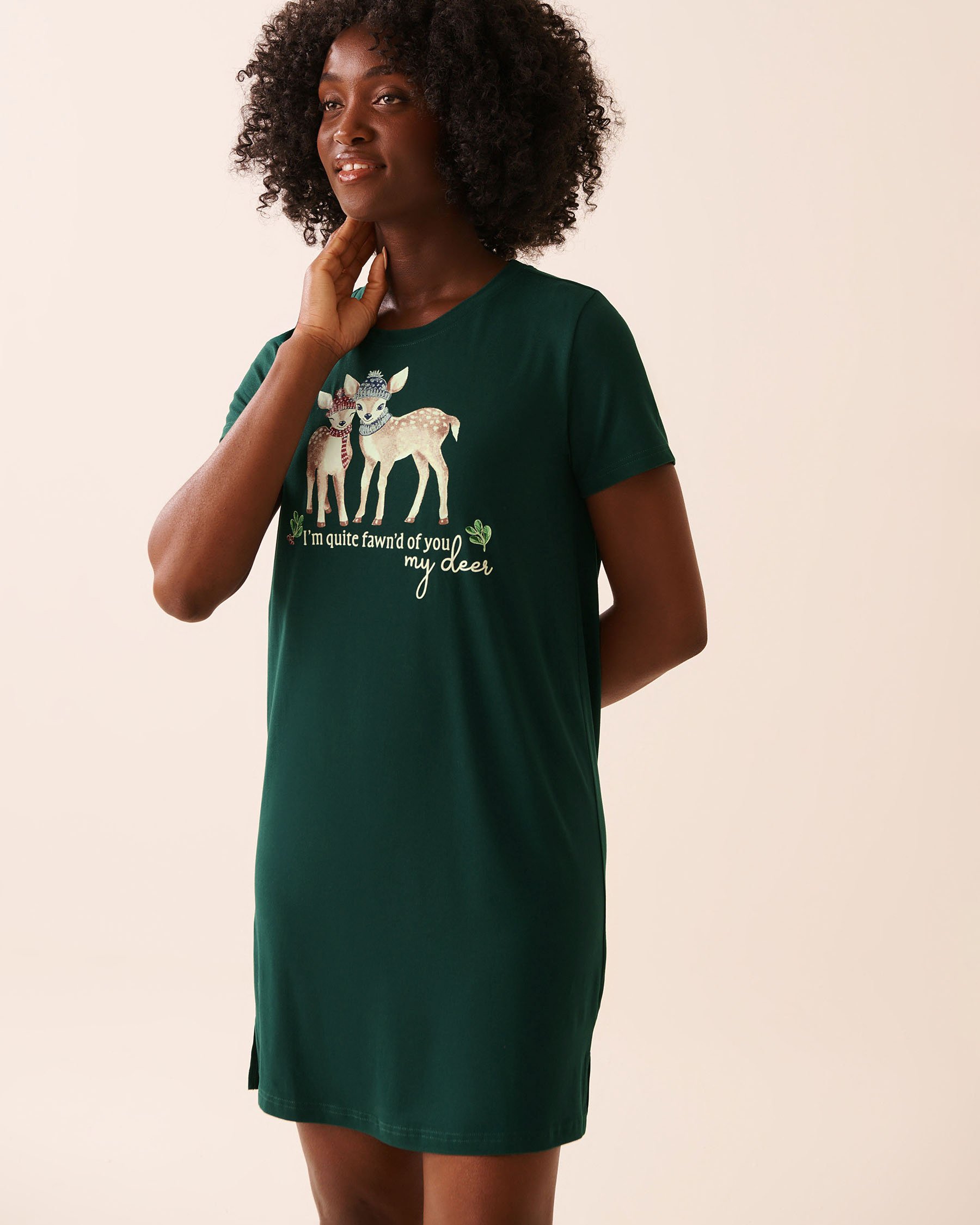 LA VIE EN ROSE Deer Print Super Soft Sleepshirt Fir Green 40500464 - View1