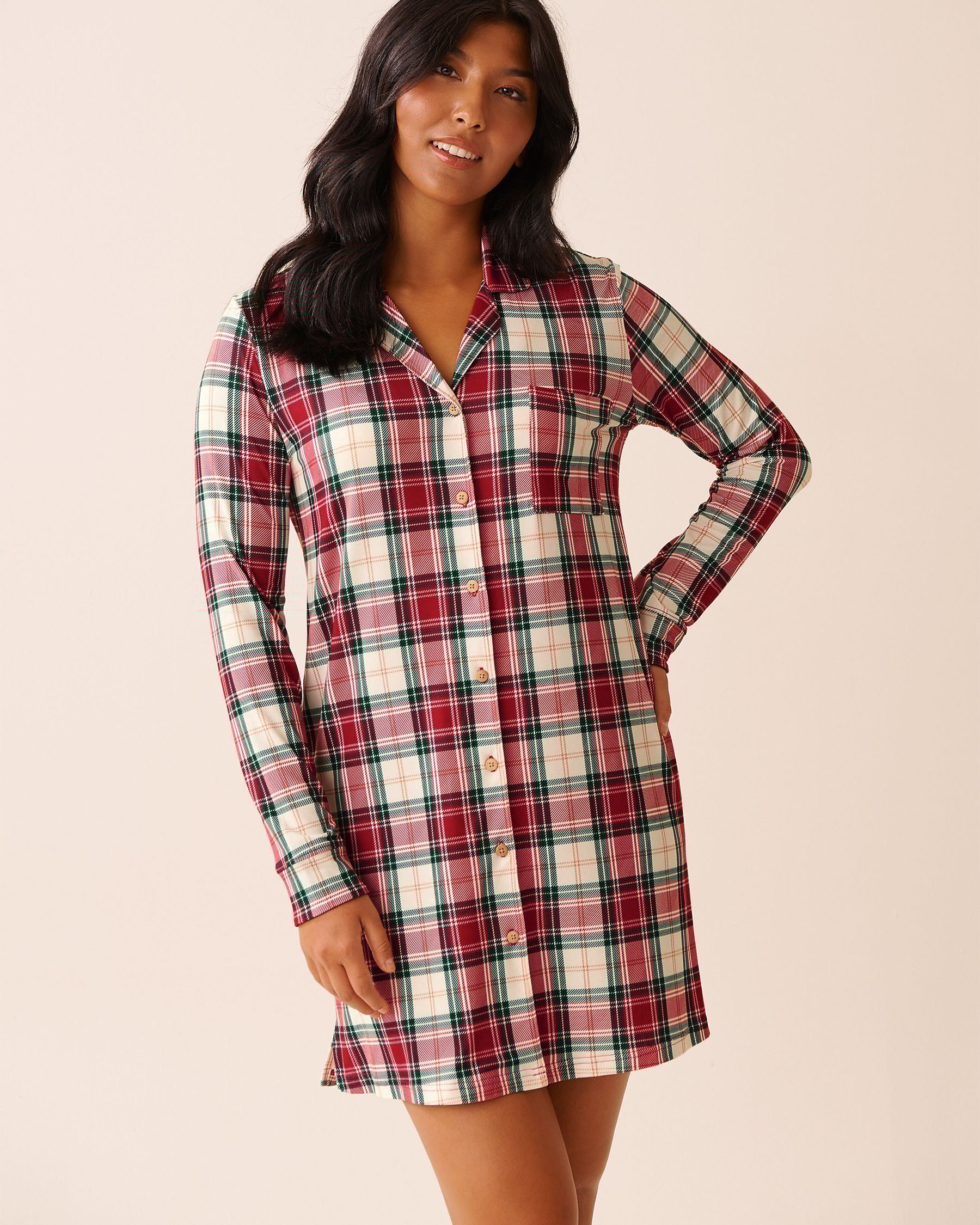 LA VIE EN ROSE Red Plaid Super Soft Button-down Sleepshirt Red Plaid 40500465 - View1