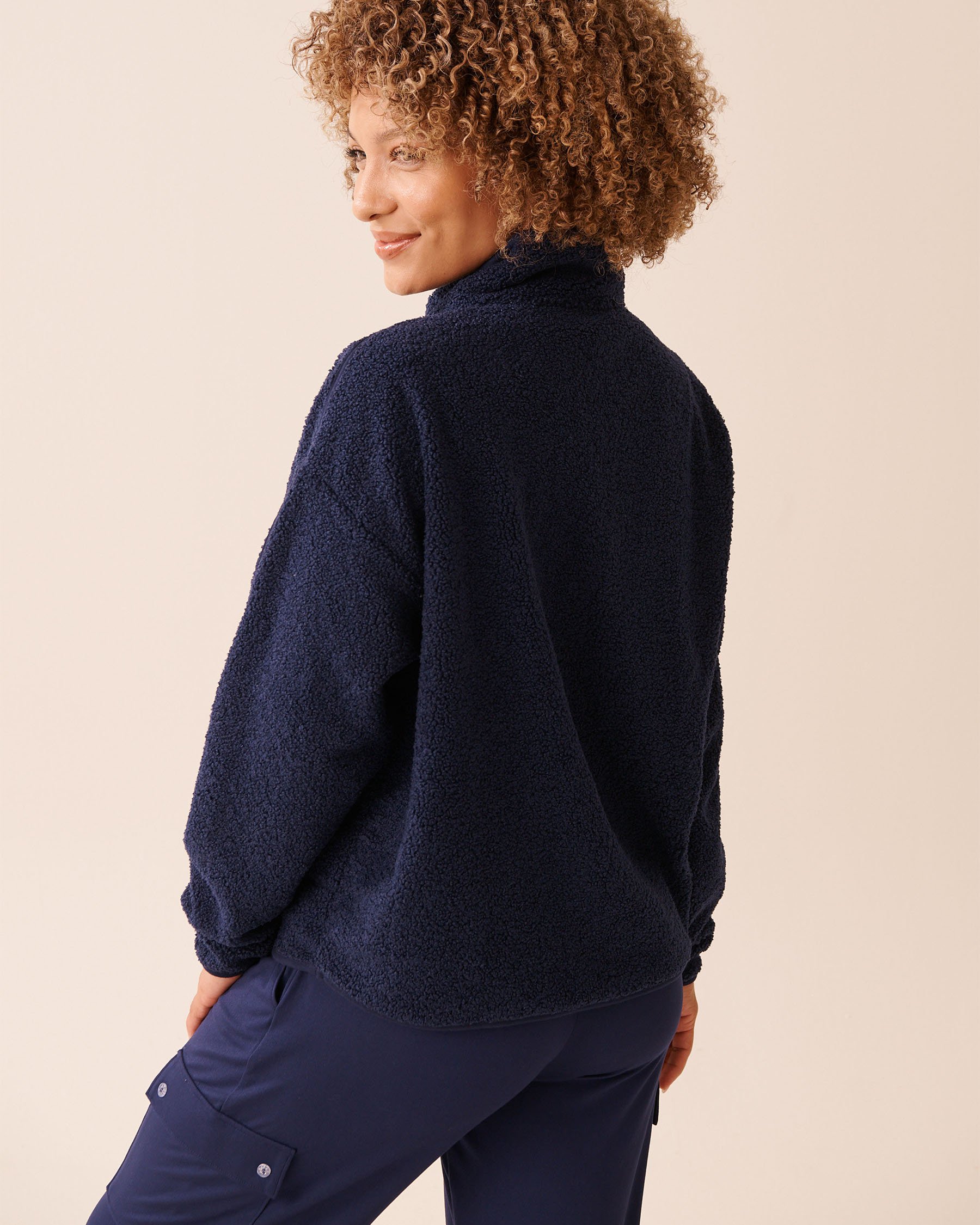 LA VIE EN ROSE Teddy Fleece Half-zip Sweatshirt Evening Blue 40600214 - View2