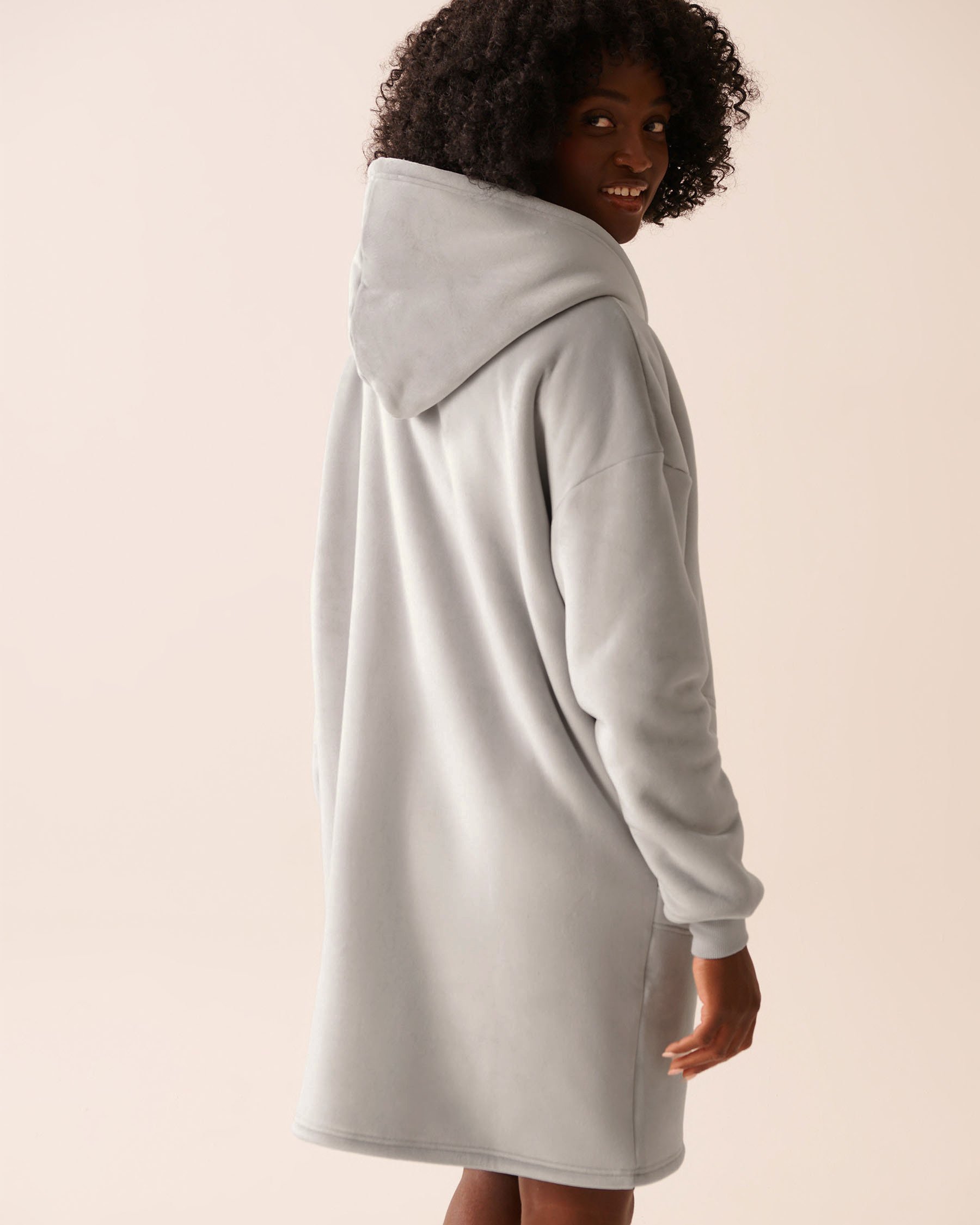 LA VIE EN ROSE Hooded Robe with Zipper Grey 40600216 LA VIE EN ROSE Hooded Robe with Zipper Grey 40600216 - View2