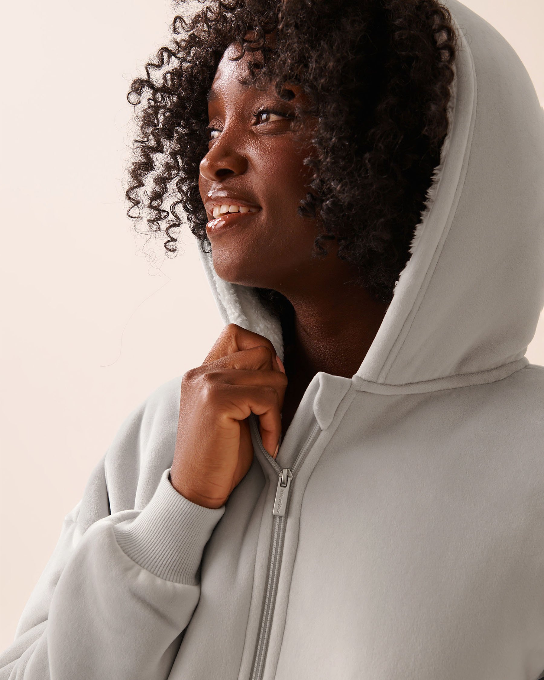 LA VIE EN ROSE Hooded Robe with Zipper Grey 40600216 LA VIE EN ROSE Hooded Robe with Zipper Grey 40600216 - View3