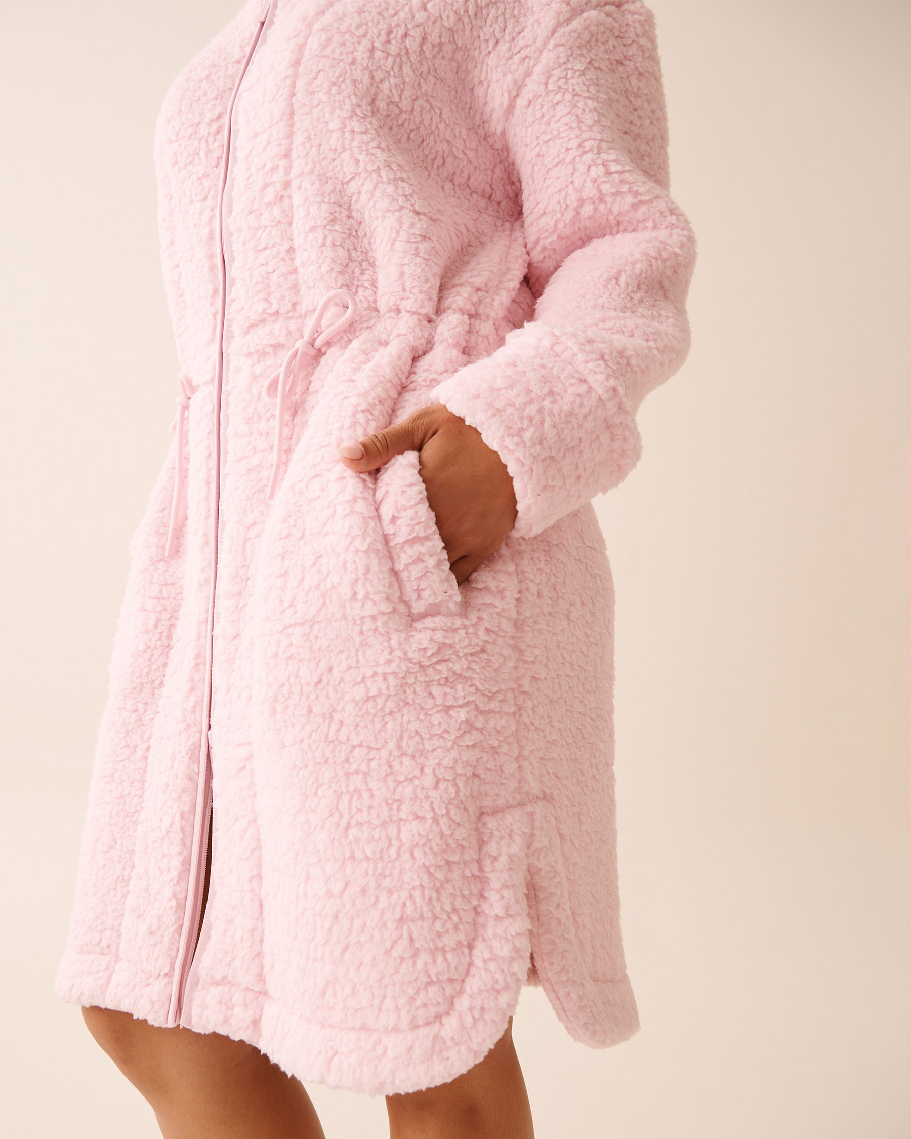LA VIE EN ROSE Robe de chambre en sherpa à fermeture éclair et col cheminée Rose pastel 40600221 - View5