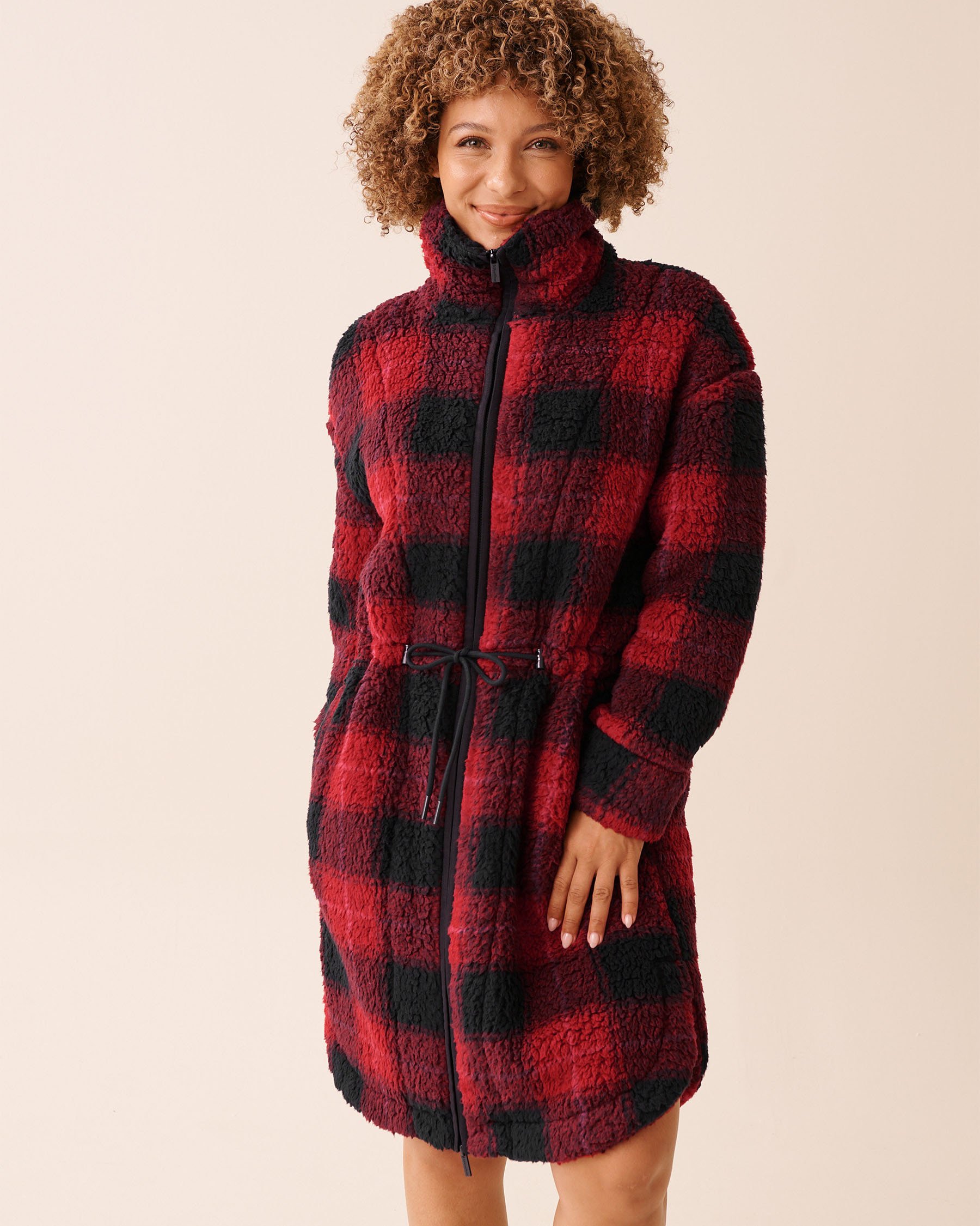 LA VIE EN ROSE Robe de chambre en sherpa à fermeture éclair et col cheminée Carreaux buffalo 40600221 - Voir1