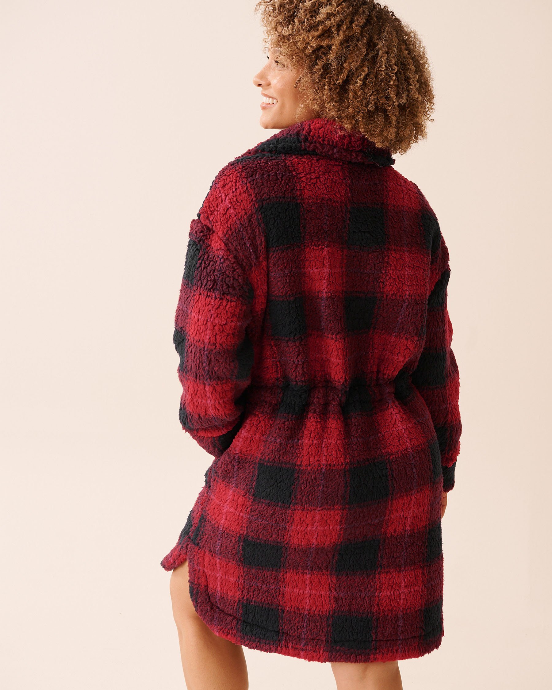 LA VIE EN ROSE Robe de chambre en sherpa à fermeture éclair et col cheminée Carreaux buffalo 40600221 - Voir2