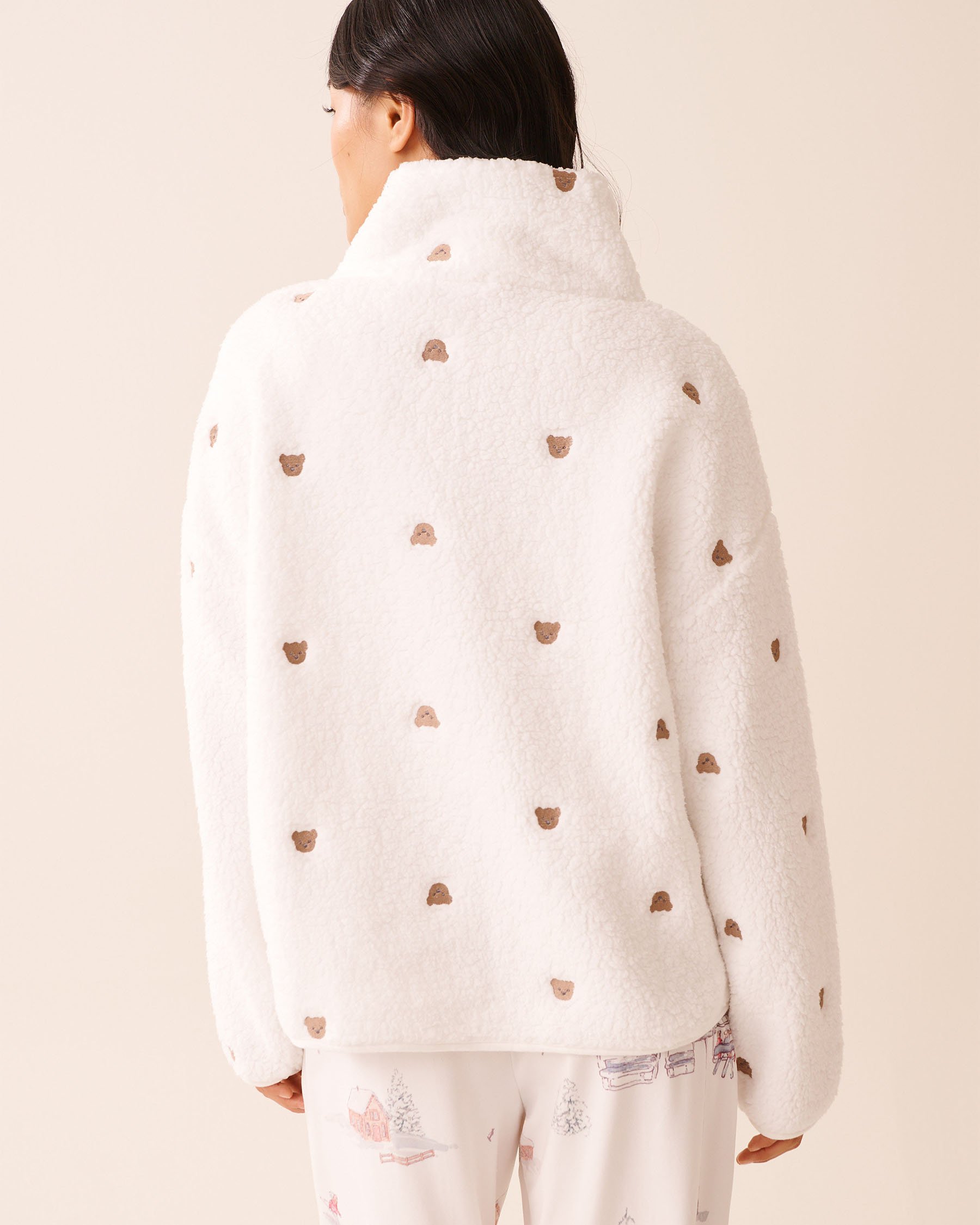 LA VIE EN ROSE Teddy Bear Embroidered Sherpa Cardigan White/Teddy Bears 40600227 - View2