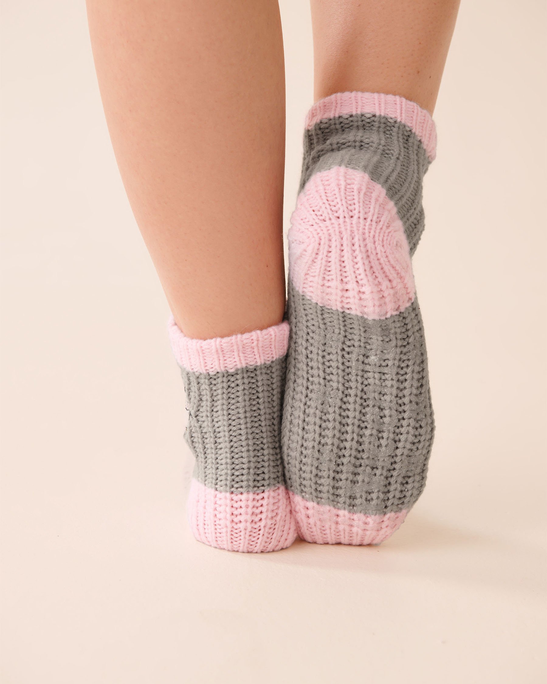 LA VIE EN ROSE Bas en tricot broderie pingouin Gris/Pingouin 40700423 - Voir2